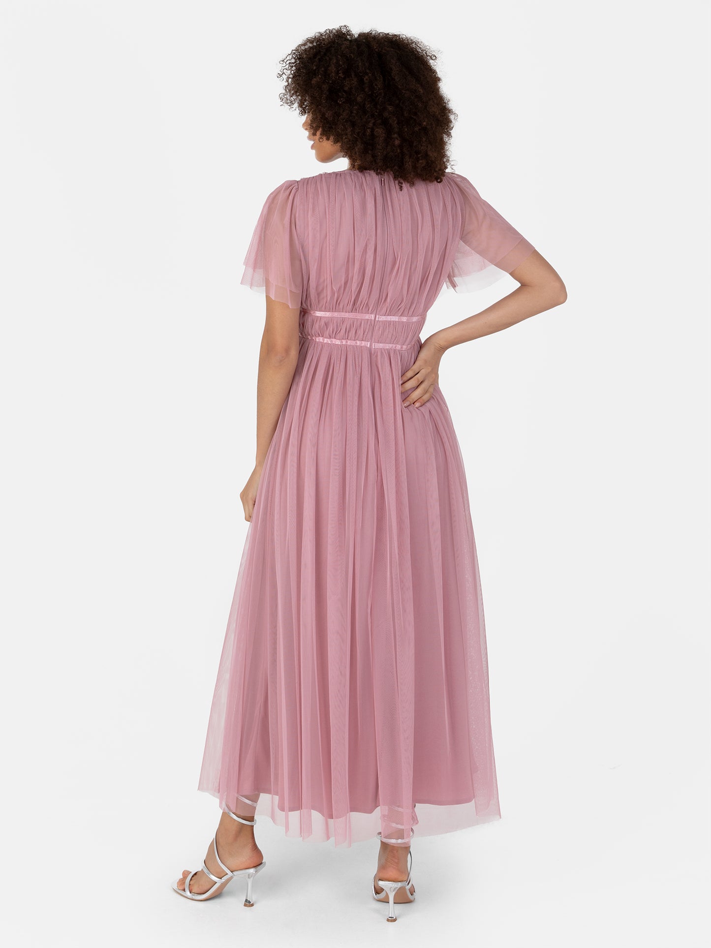 Anaya With Love Recycled Blush Pink Ribbon Detail Midi Dress