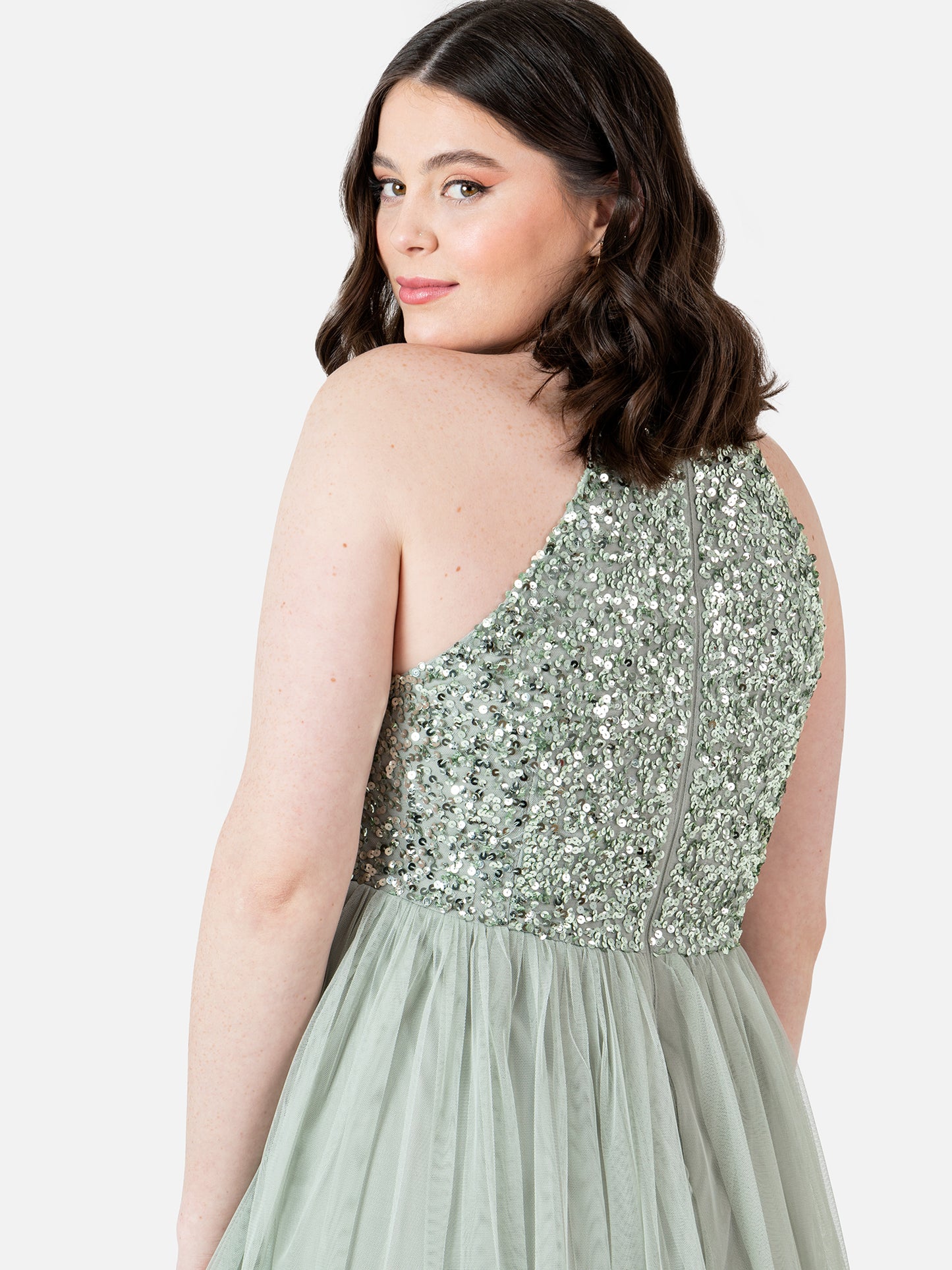 Maya Sage Green Embellished Halter Neck Midi Dress