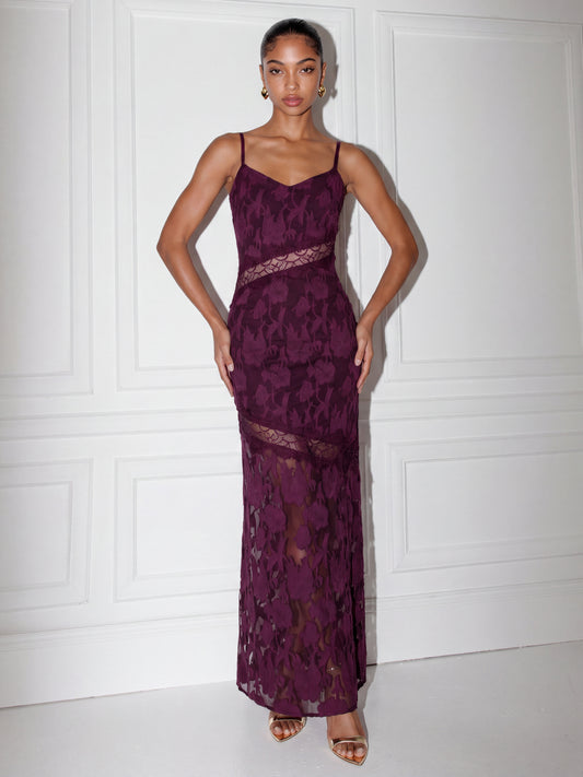 Anaya With Love Recycled Fig Floral Burnout Lace Cami Maxi Dress