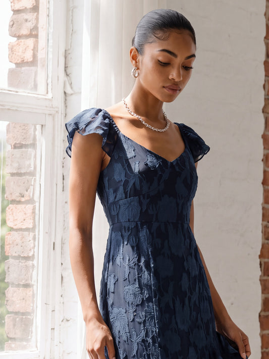 Anaya With Love Recycled Navy Floral Burnout Ruffle Maxi Dress