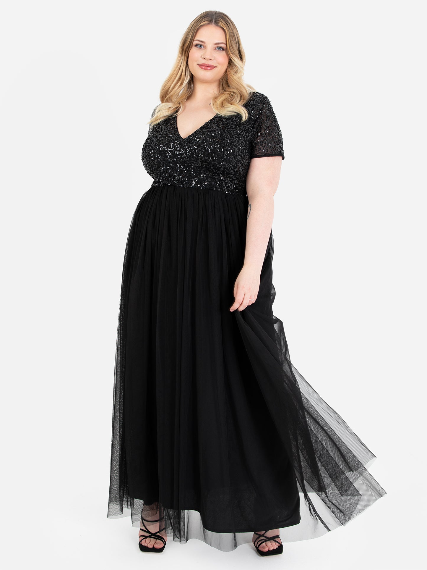 Maya Black V Neckline Embellished Maxi Dress