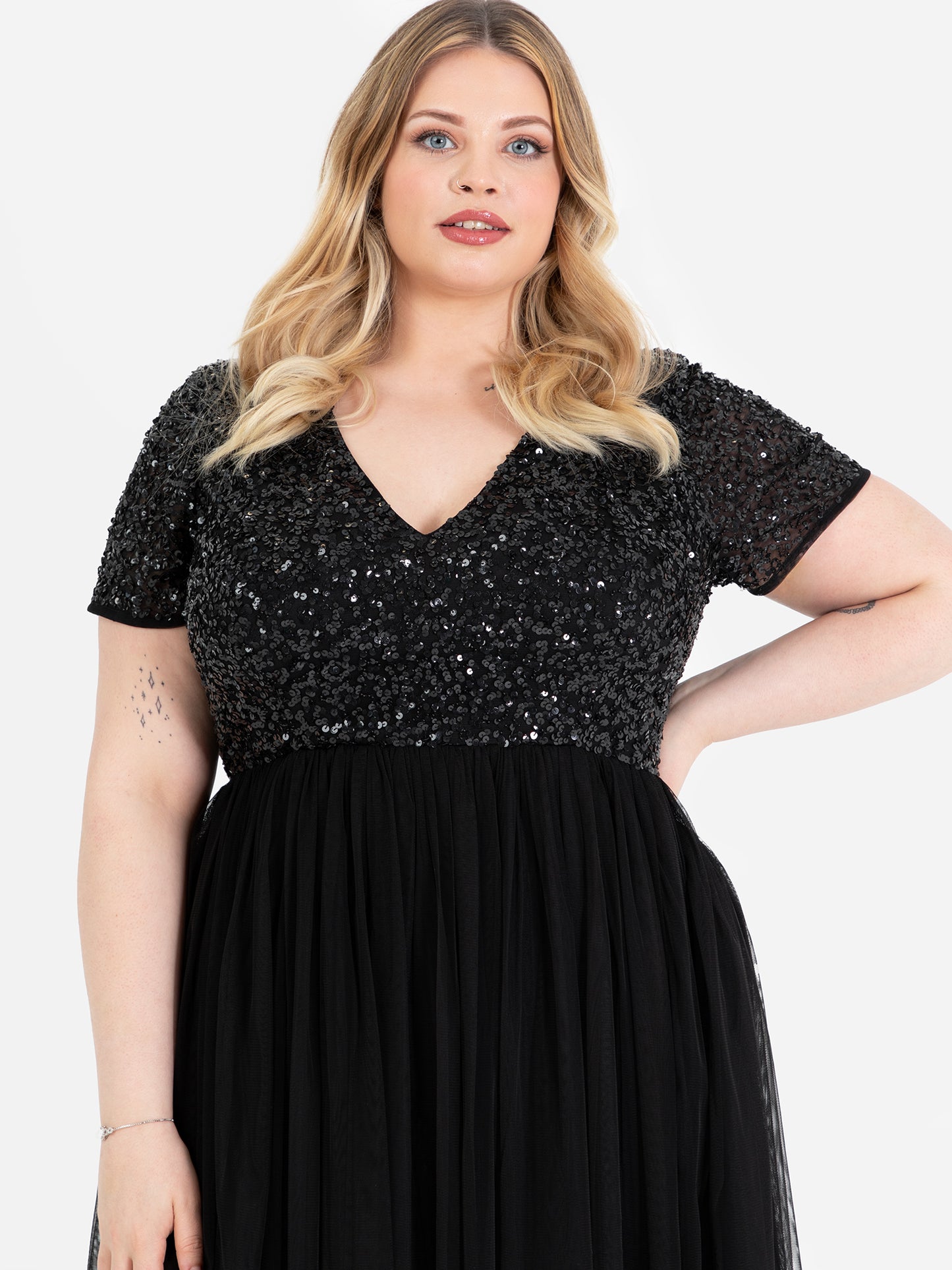 Maya Black V Neckline Embellished Maxi Dress