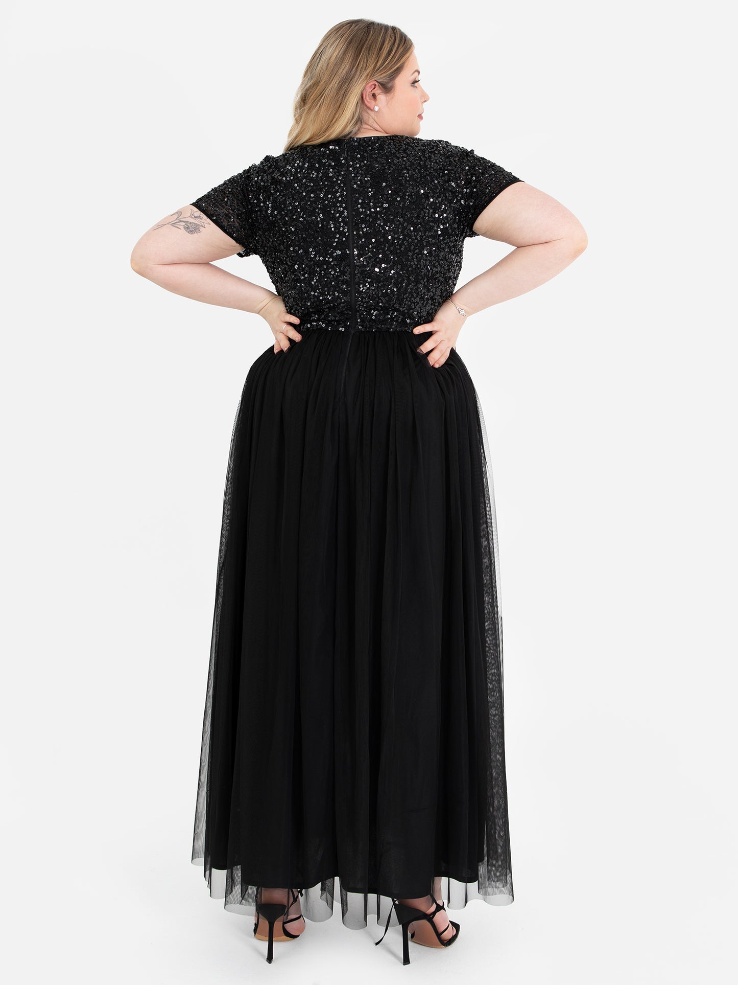 Maya Black V Neckline Embellished Maxi Dress