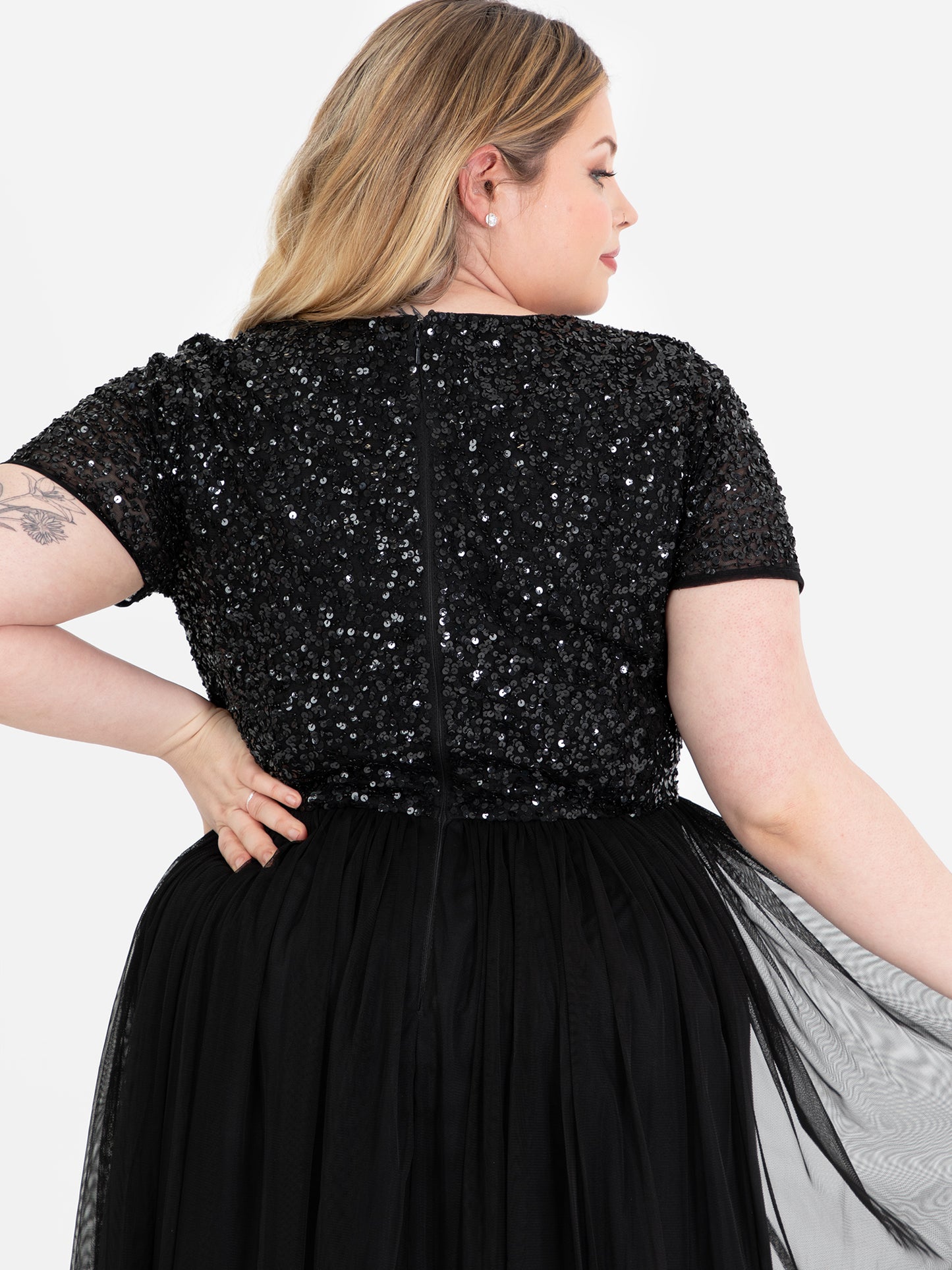 Maya Black V Neckline Embellished Maxi Dress