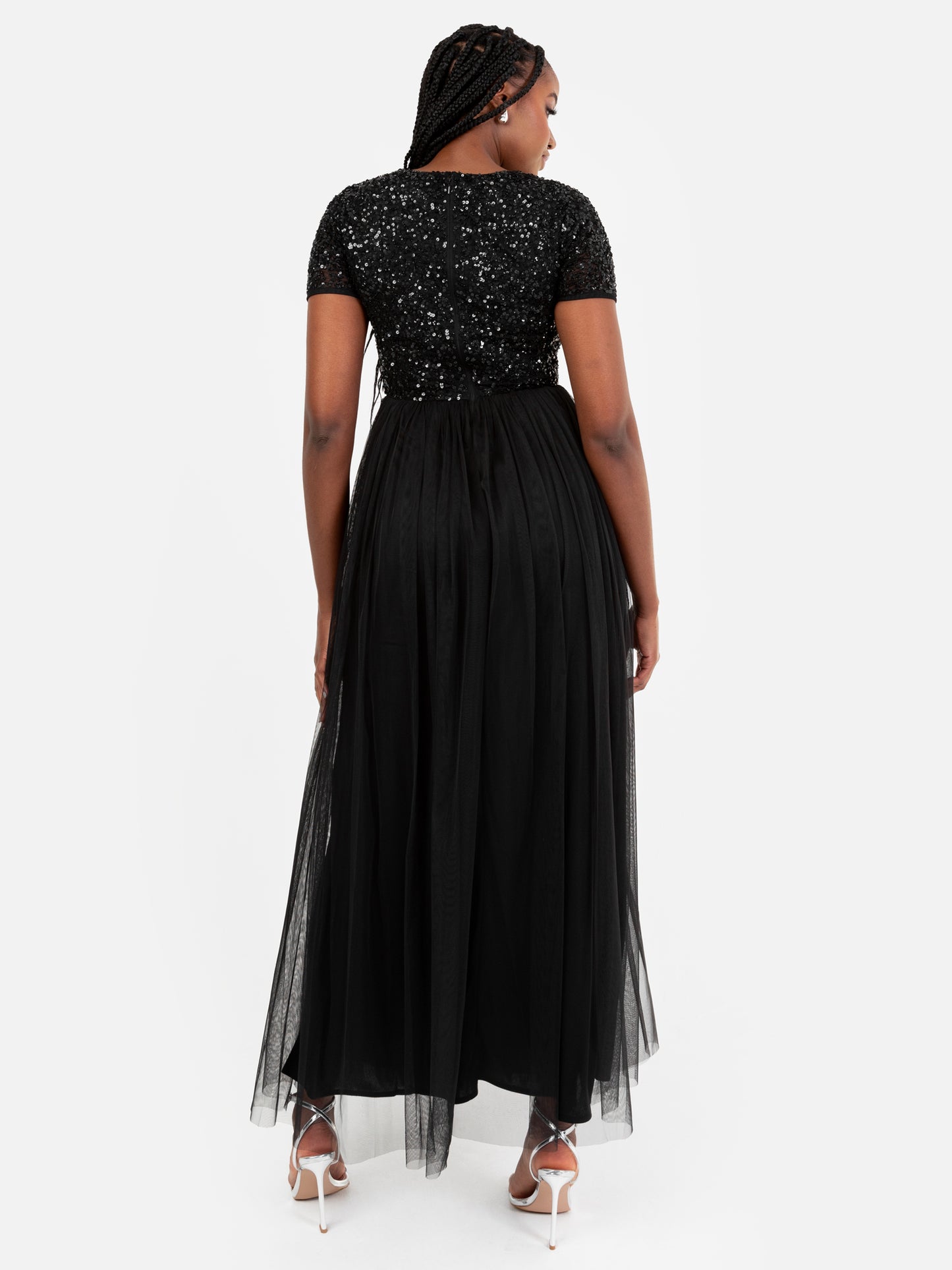 Maya Black V Neckline Embellished Maxi Dress
