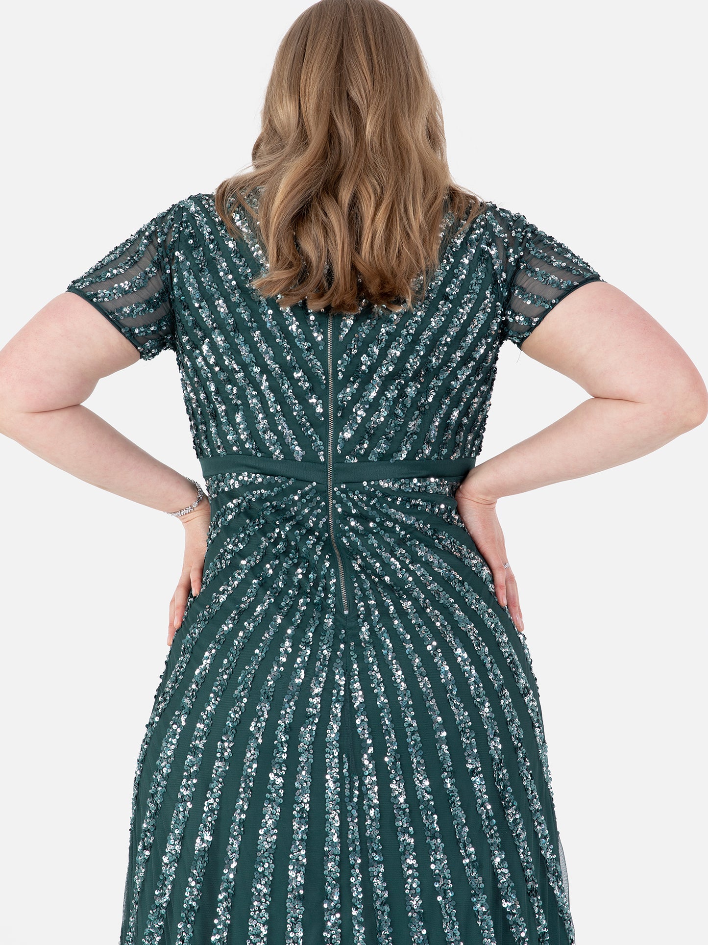 Maya Emerald Green Short Sleeve Stripe Embellished Maxi Dress