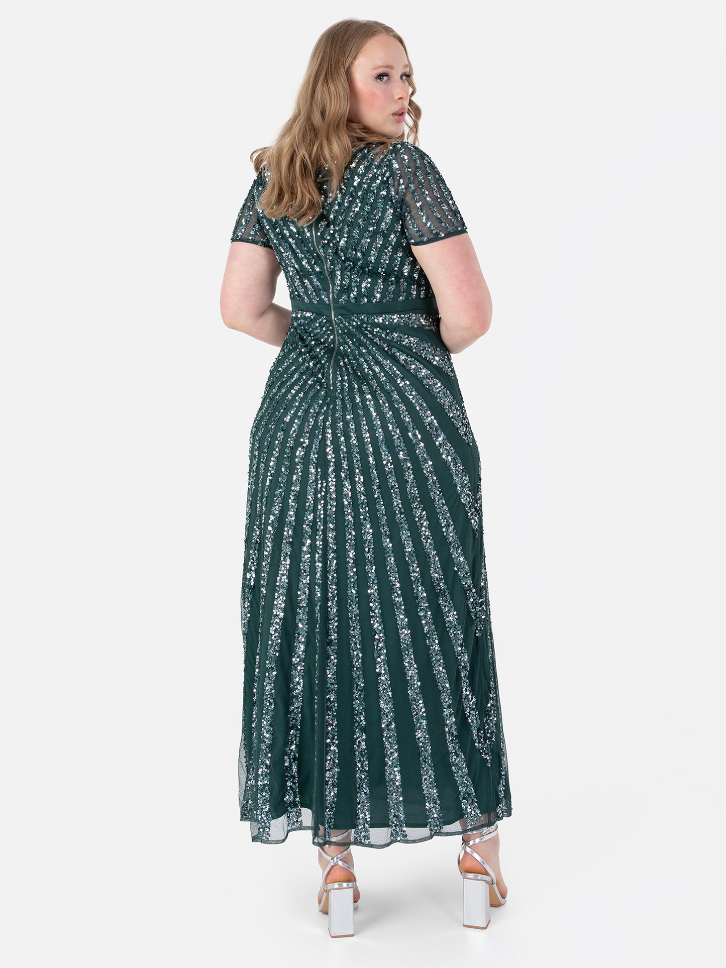 Maya Emerald Green Short Sleeve Stripe Embellished Maxi Dress
