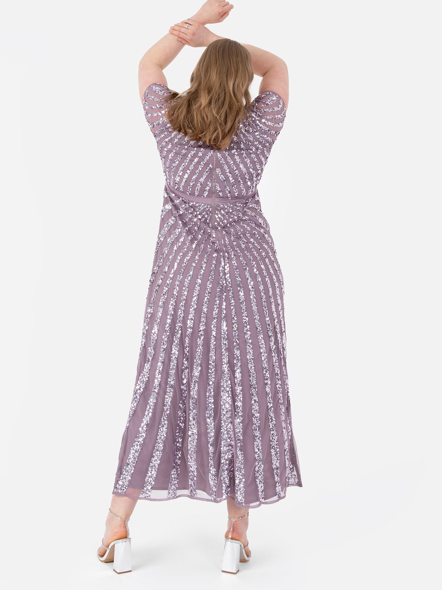 Maya Moody Lilac Short Sleeve Stripe Embellished Maxi Dress