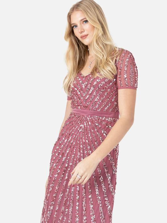 Maya Desert Rose Short Sleeve Stripe Embellished Maxi Dress