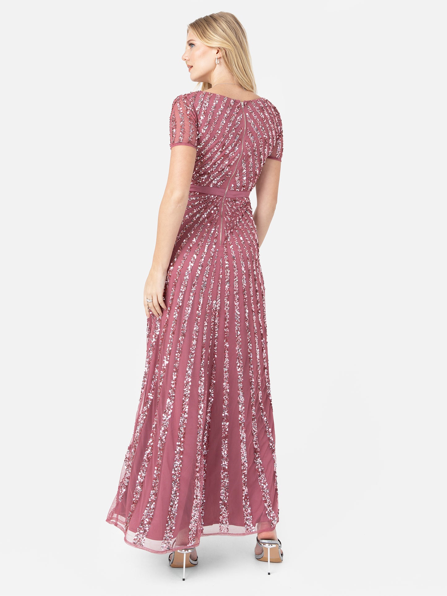 Maya Desert Rose Short Sleeve Stripe Embellished Maxi Dress