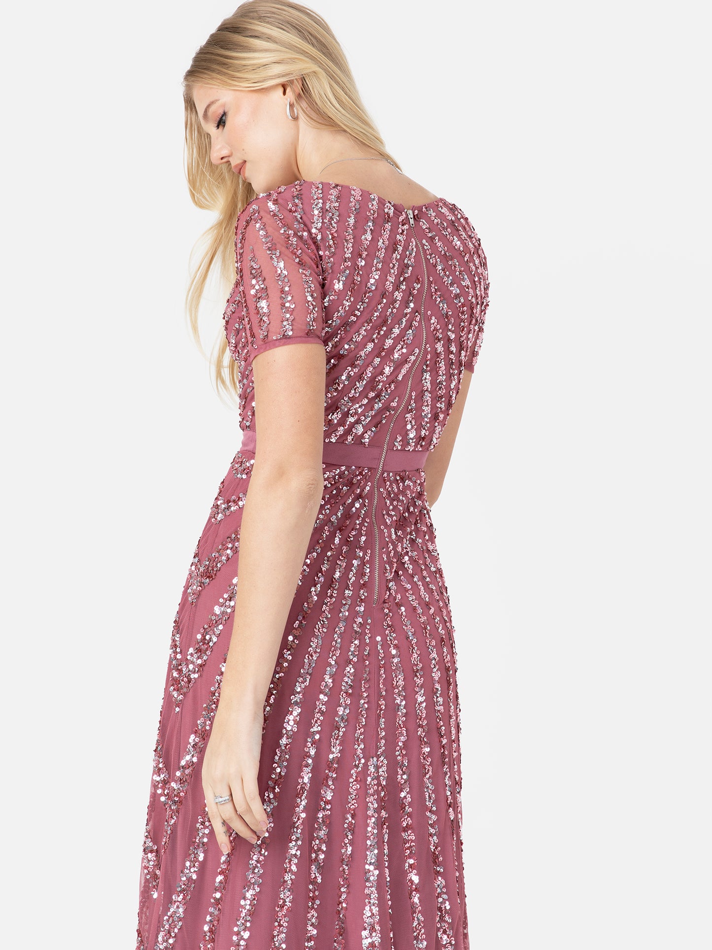 Maya Desert Rose Short Sleeve Stripe Embellished Maxi Dress