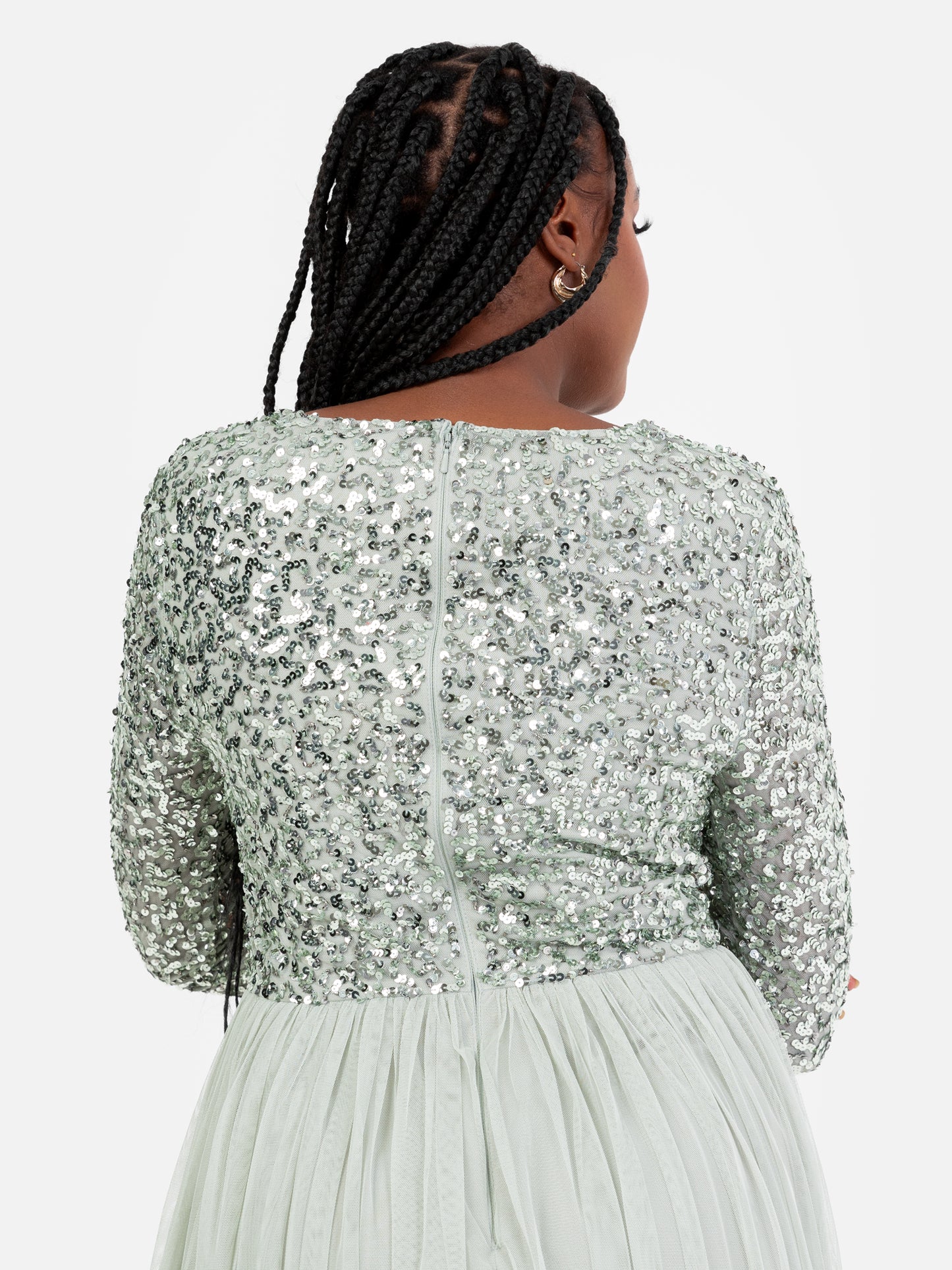 Maya Sage Green V Neck Embellished Long Sleeve Maxi Dress