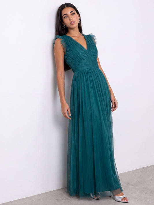 Anaya With Love Recycled Teal Flutter Sleeve Maxi Dress