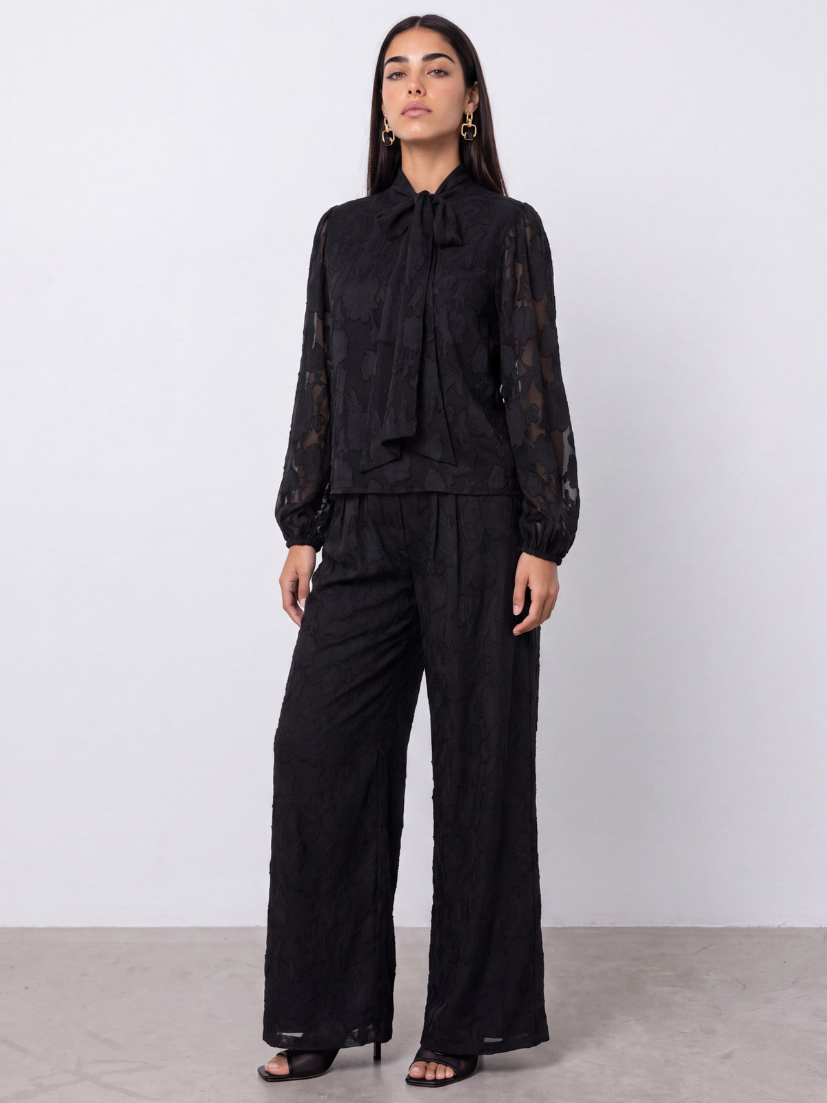 Anaya With Love Recycled Black Floral Burnout High Waist Wide Leg Trousers