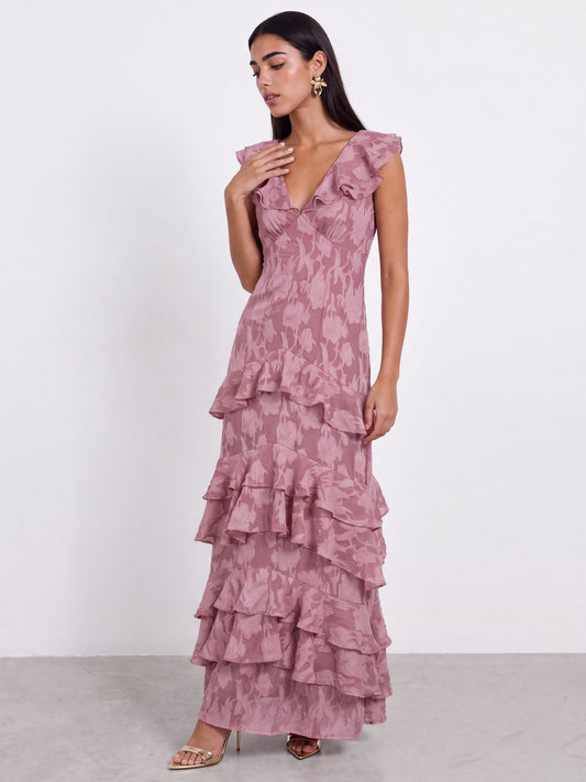 Anaya With Love Recycled Twilight Mauve V Neck Tiered Maxi Dress
