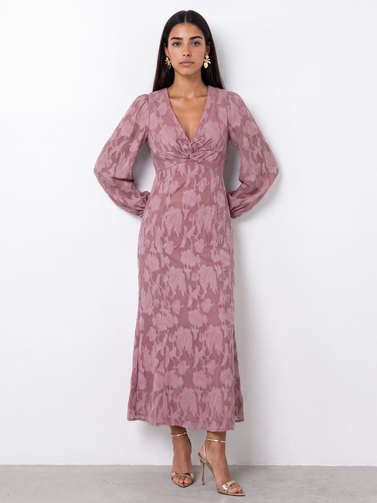 Anaya With Love Recycled Twilight Mauve Floral Burnout Twist Midaxi Dress
