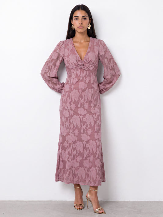 Anaya With Love Recycled Twilight Mauve Floral Burnout Twist Midaxi Dress