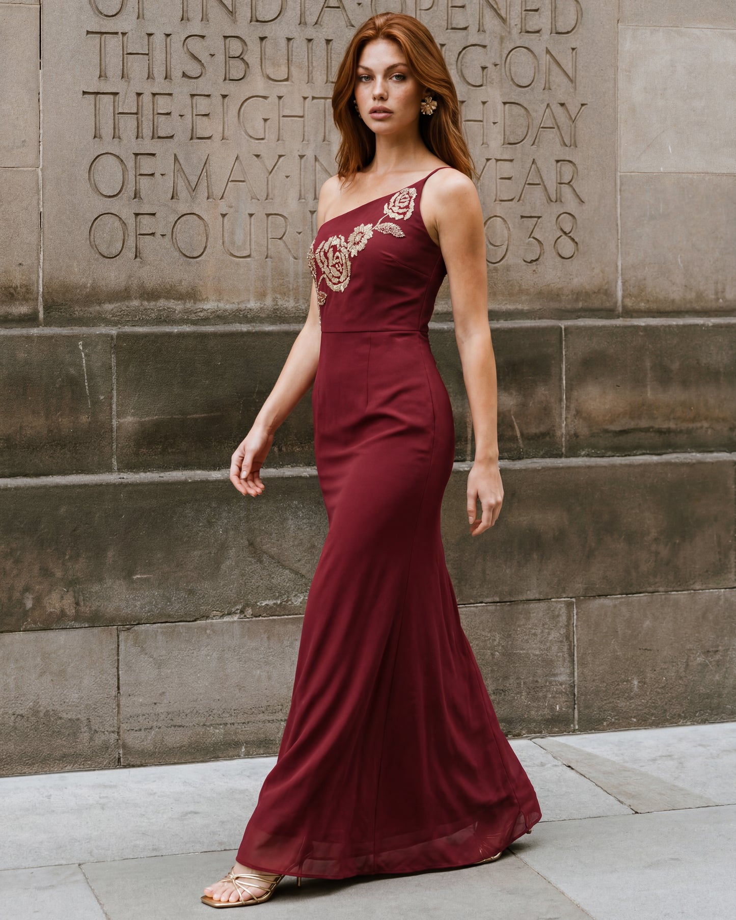 Maya Ruby Embellished Strappy One Shoulder Maxi Dress