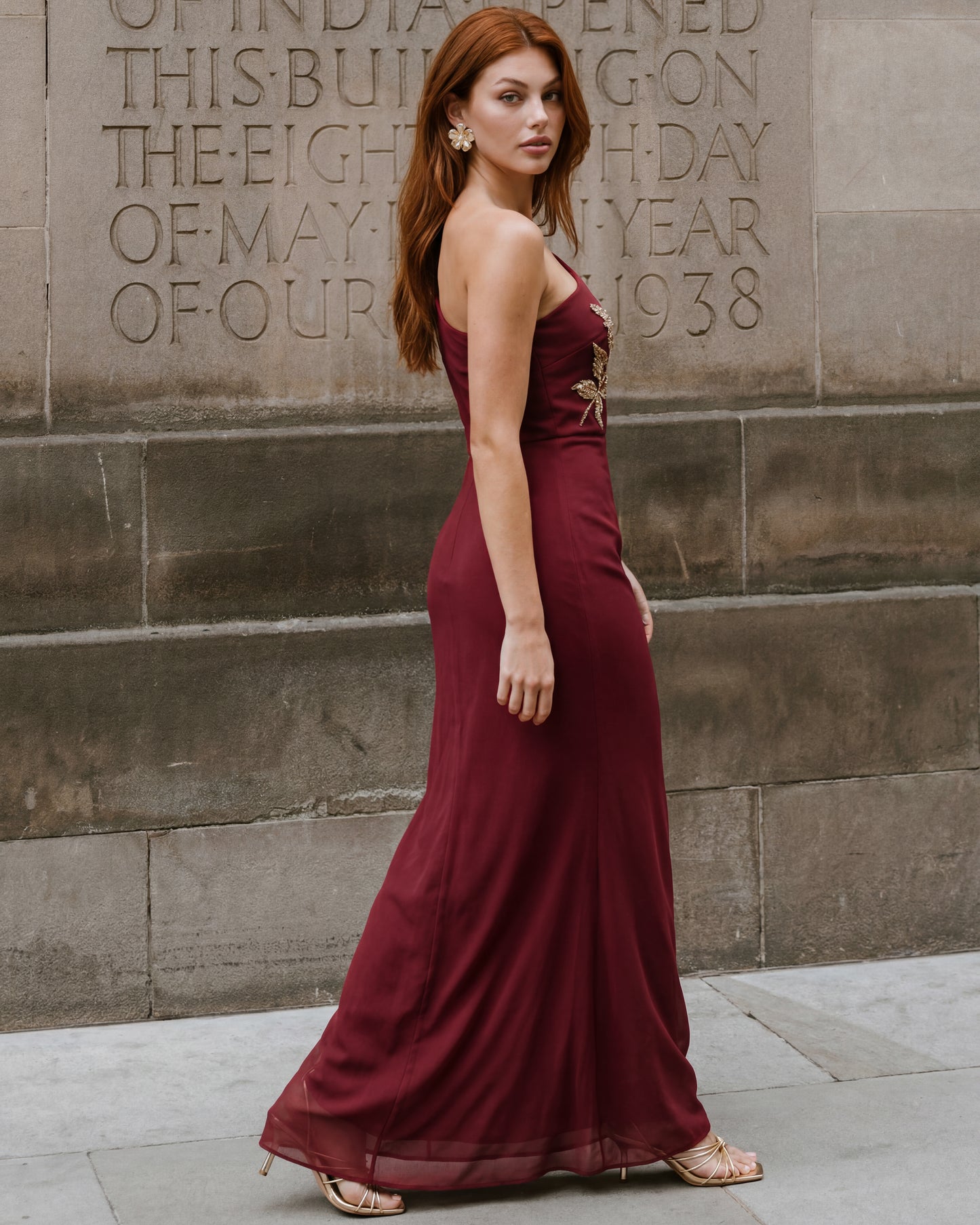 Maya Ruby Embellished Strappy One Shoulder Maxi Dress