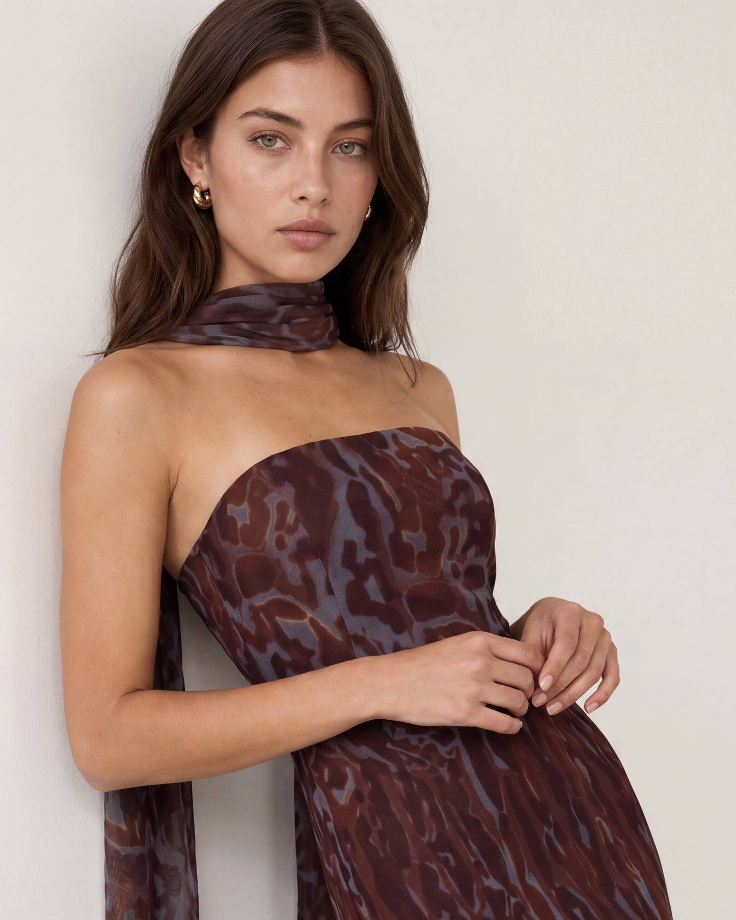 Anaya With Love Recycled Animal Print Bandeau Maxi Dress with Scarf