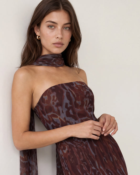 Anaya With Love Recycled Animal Print Bandeau Maxi Dress with Scarf