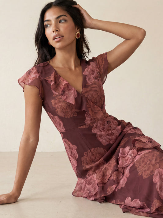 Anaya With Love Recycled Floral Print Faux Wrap Ruffle Maxi Dress