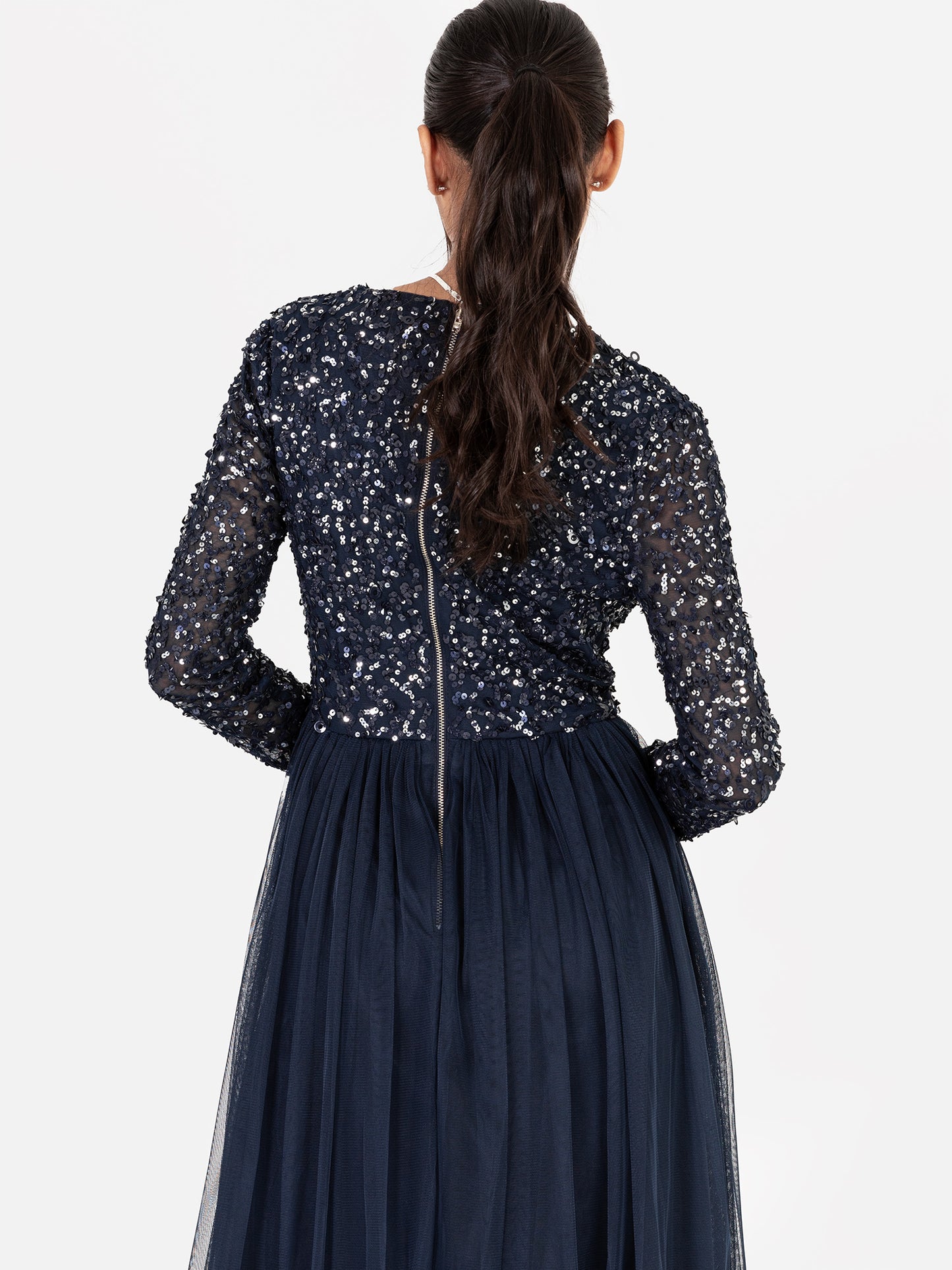 Maya Navy Faux Wrap Front Embellished Maxi Dress