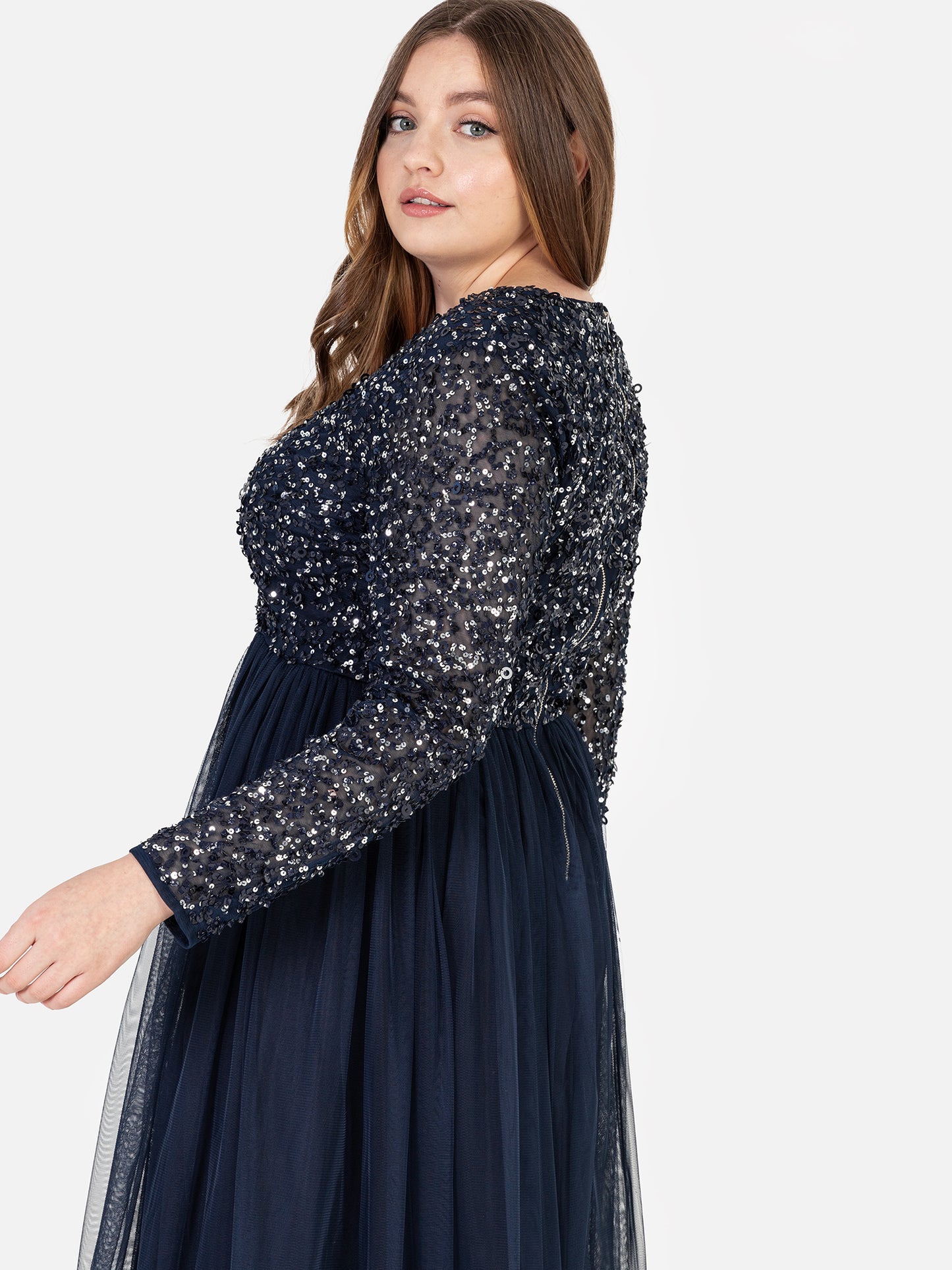 Maya Navy Faux Wrap Front Embellished Maxi Dress