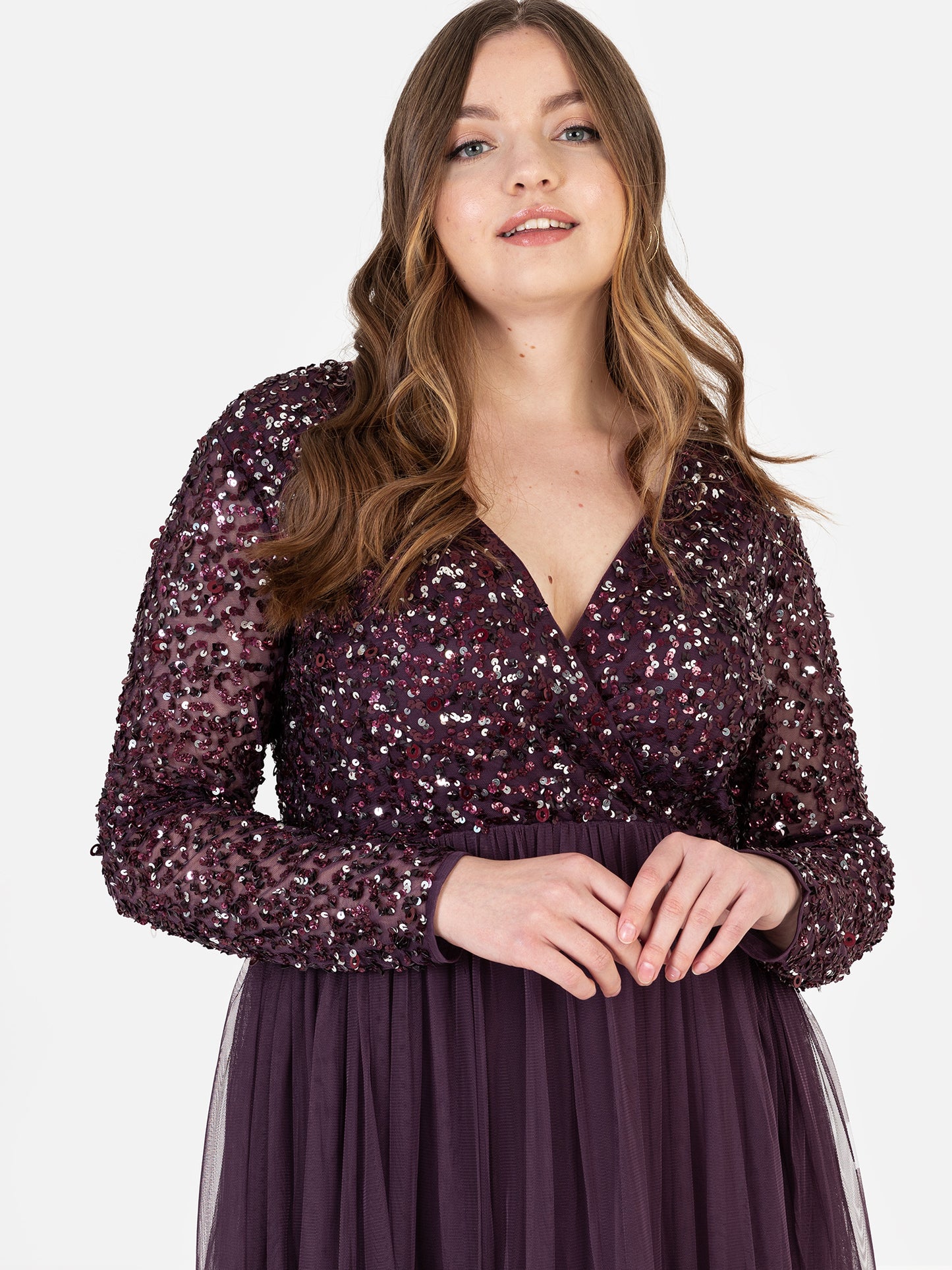 Maya Berry Faux Wrap Front Embellished Maxi Dress