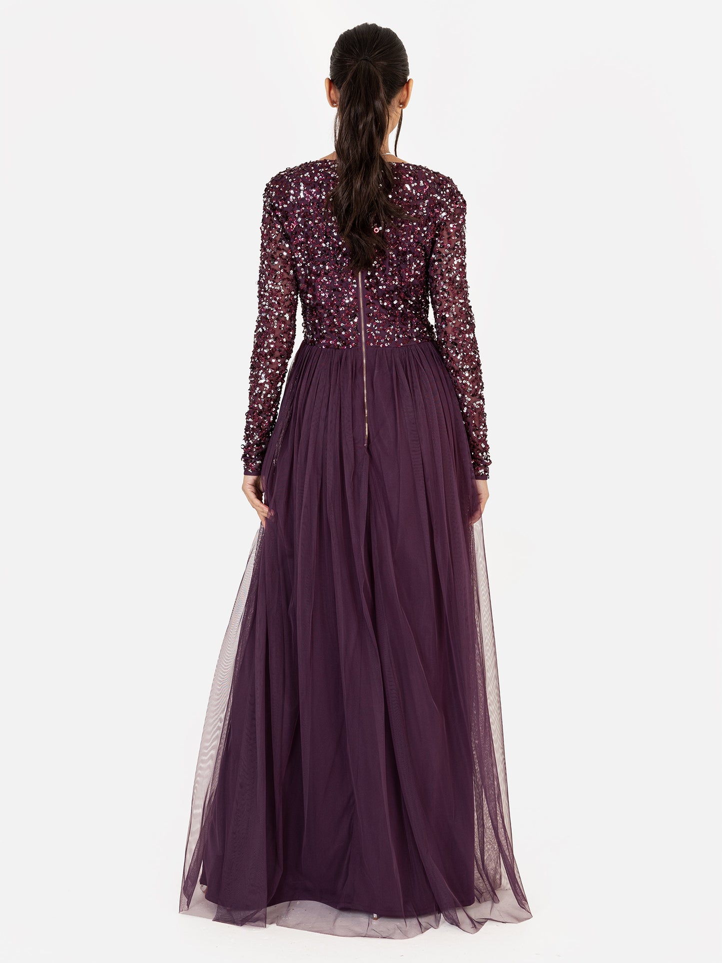 Maya Berry Faux Wrap Front Embellished Maxi Dress