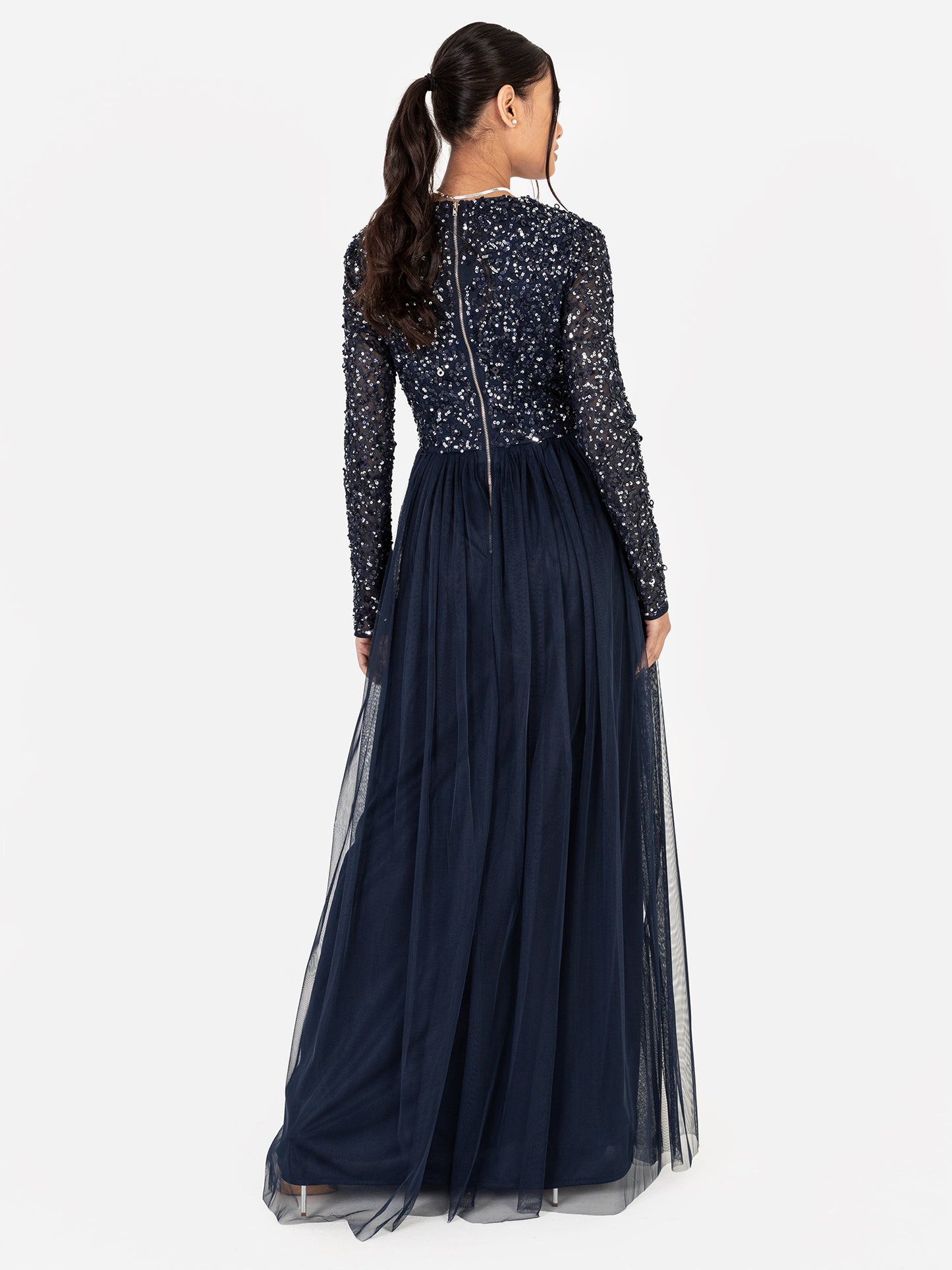 Maya Navy Faux Wrap Front Embellished Maxi Dress