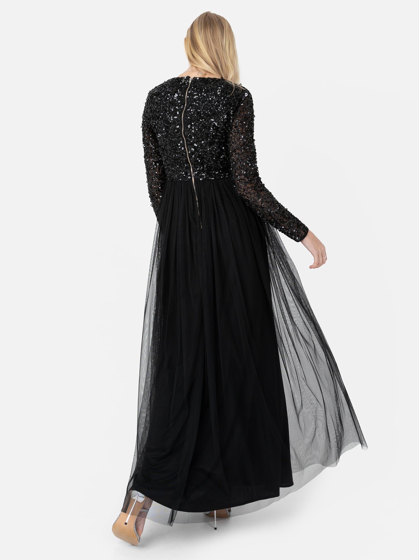 Maya Black Faux Wrap Front Embellished Maxi Dress