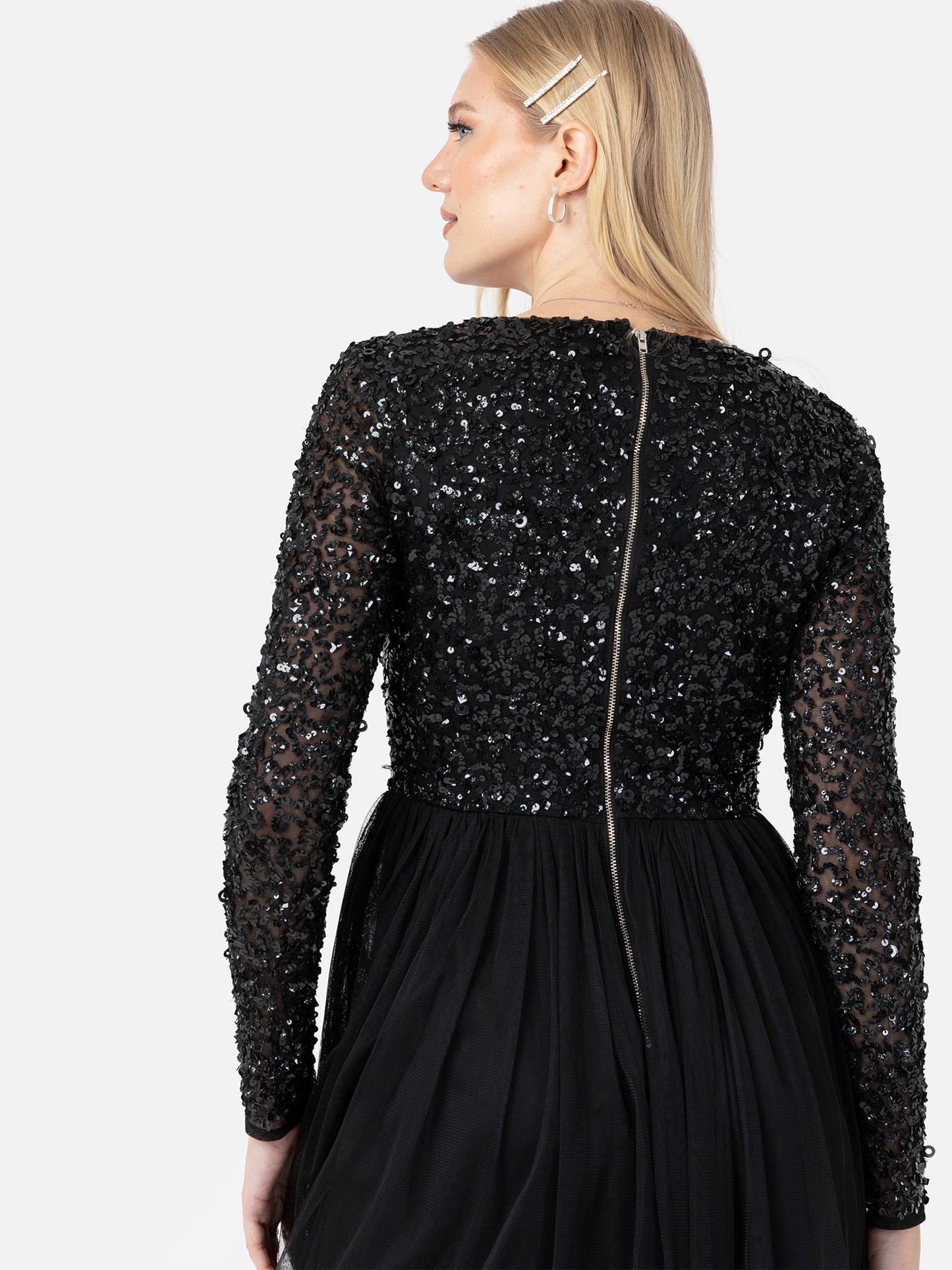 Maya Black Faux Wrap Front Embellished Maxi Dress