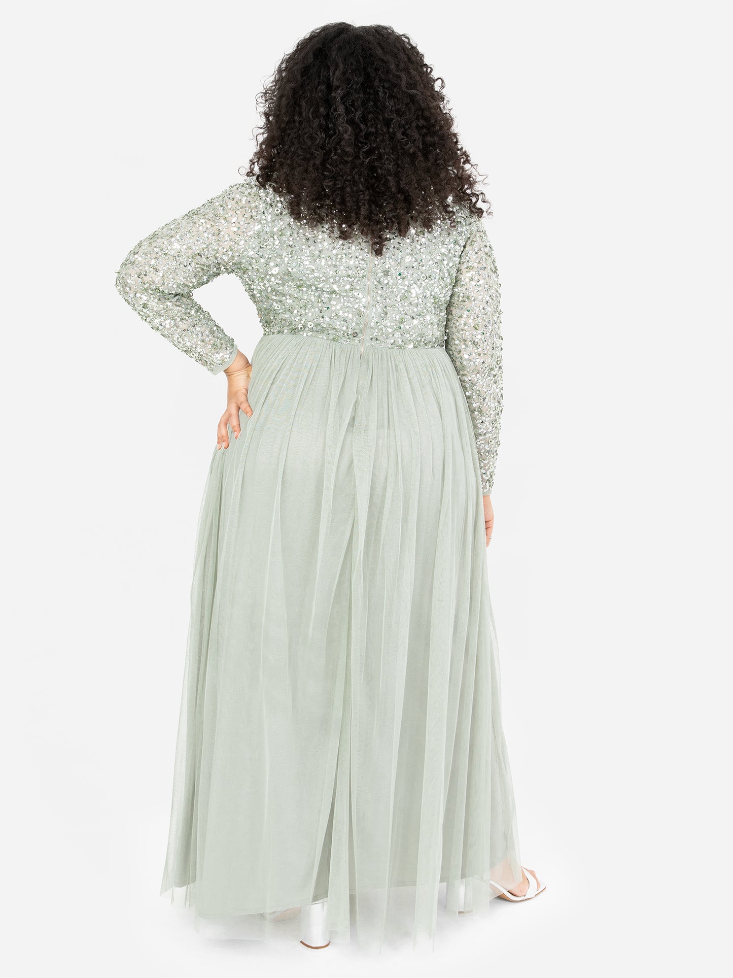 Maya Sage Green Faux Wrap Front Embellished Maxi Dress