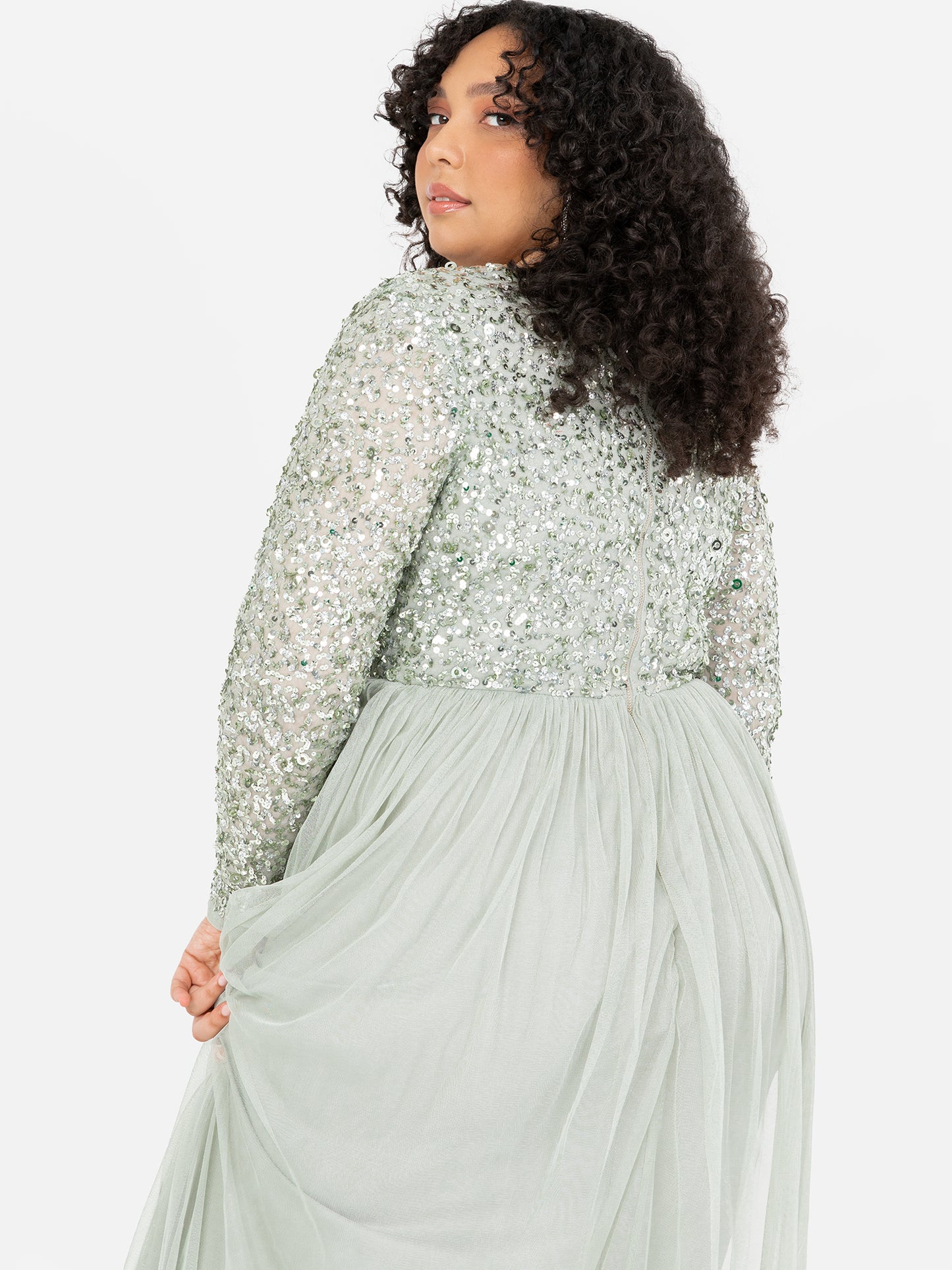 Maya Sage Green Faux Wrap Front Embellished Maxi Dress