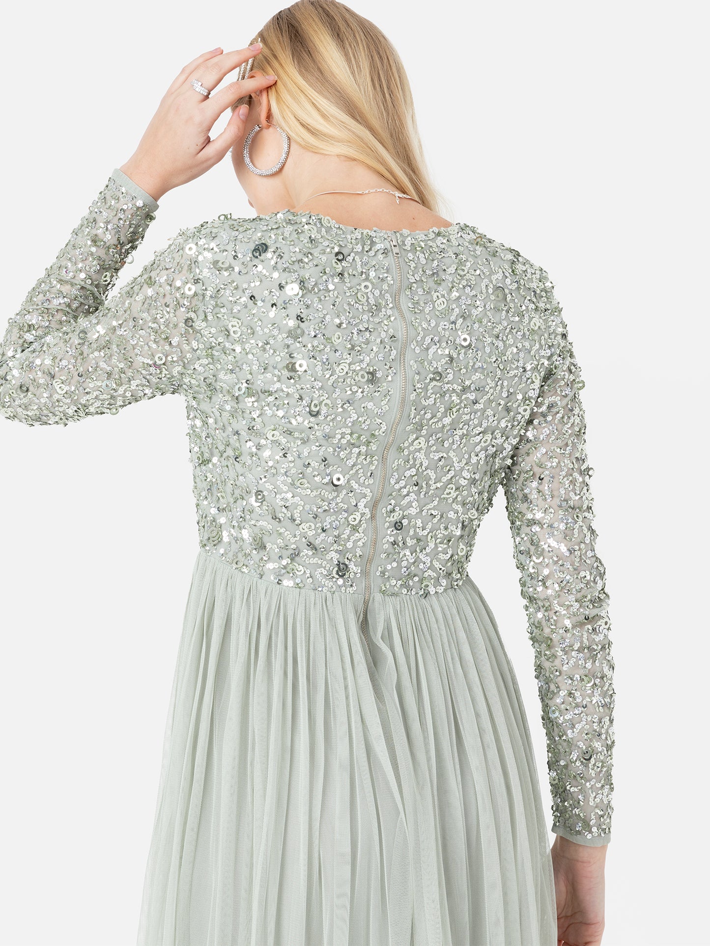 Maya Sage Green Faux Wrap Front Embellished Maxi Dress