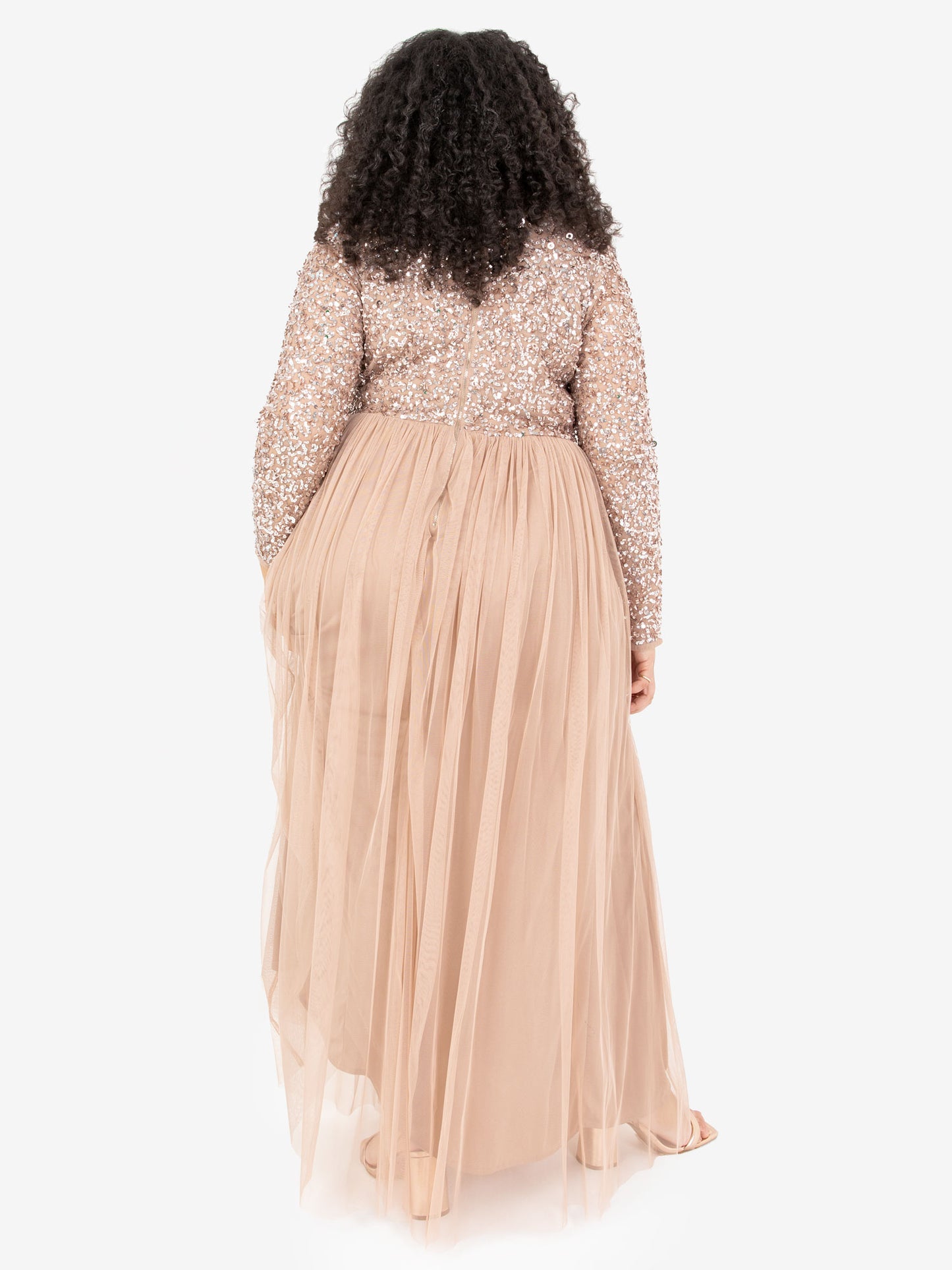 Maya Taupe Blush Faux Warp Front Embellished Maxi Dress