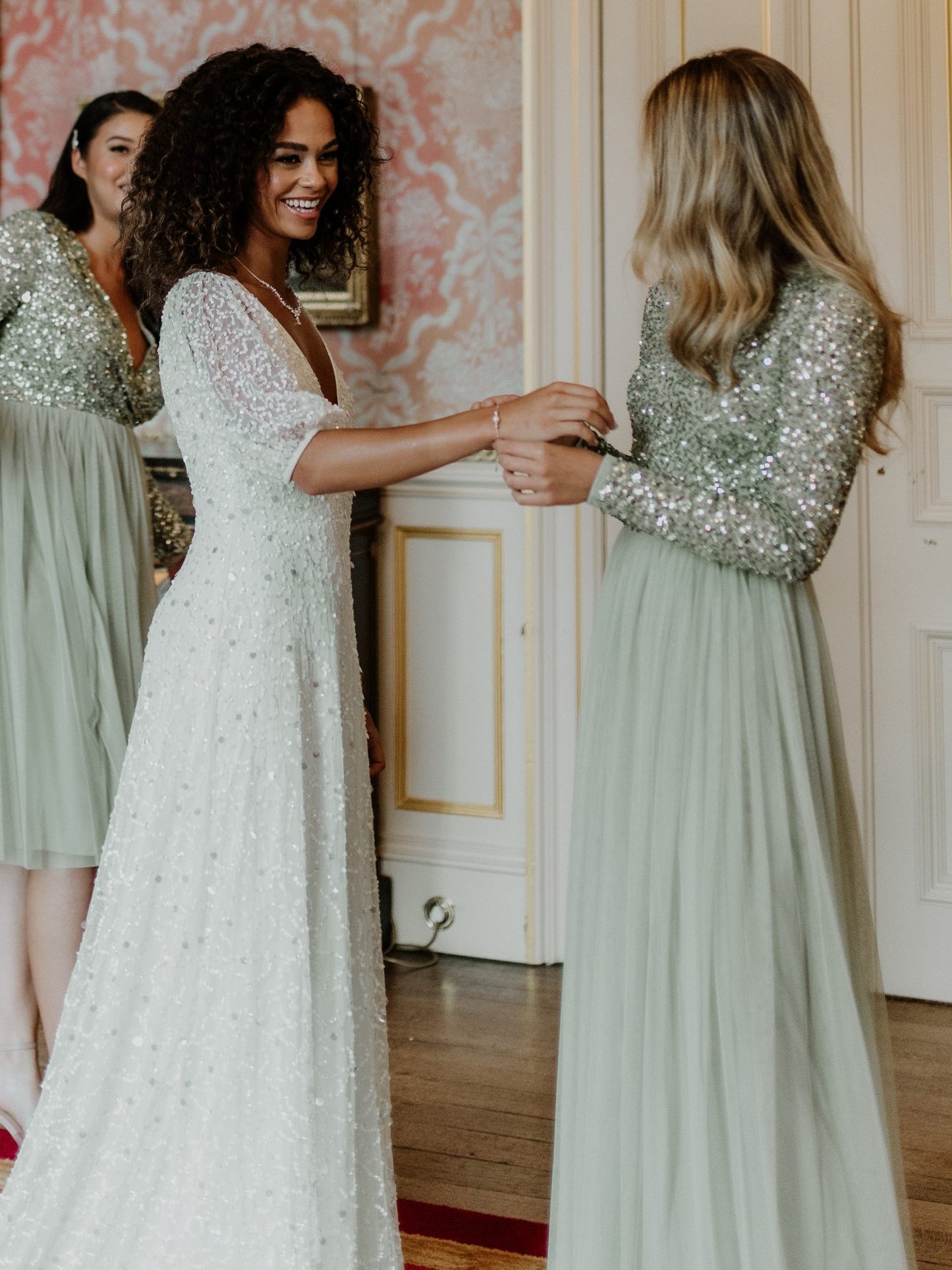 Maya Sage Green Embellished Long Sleeve Maxi Dress