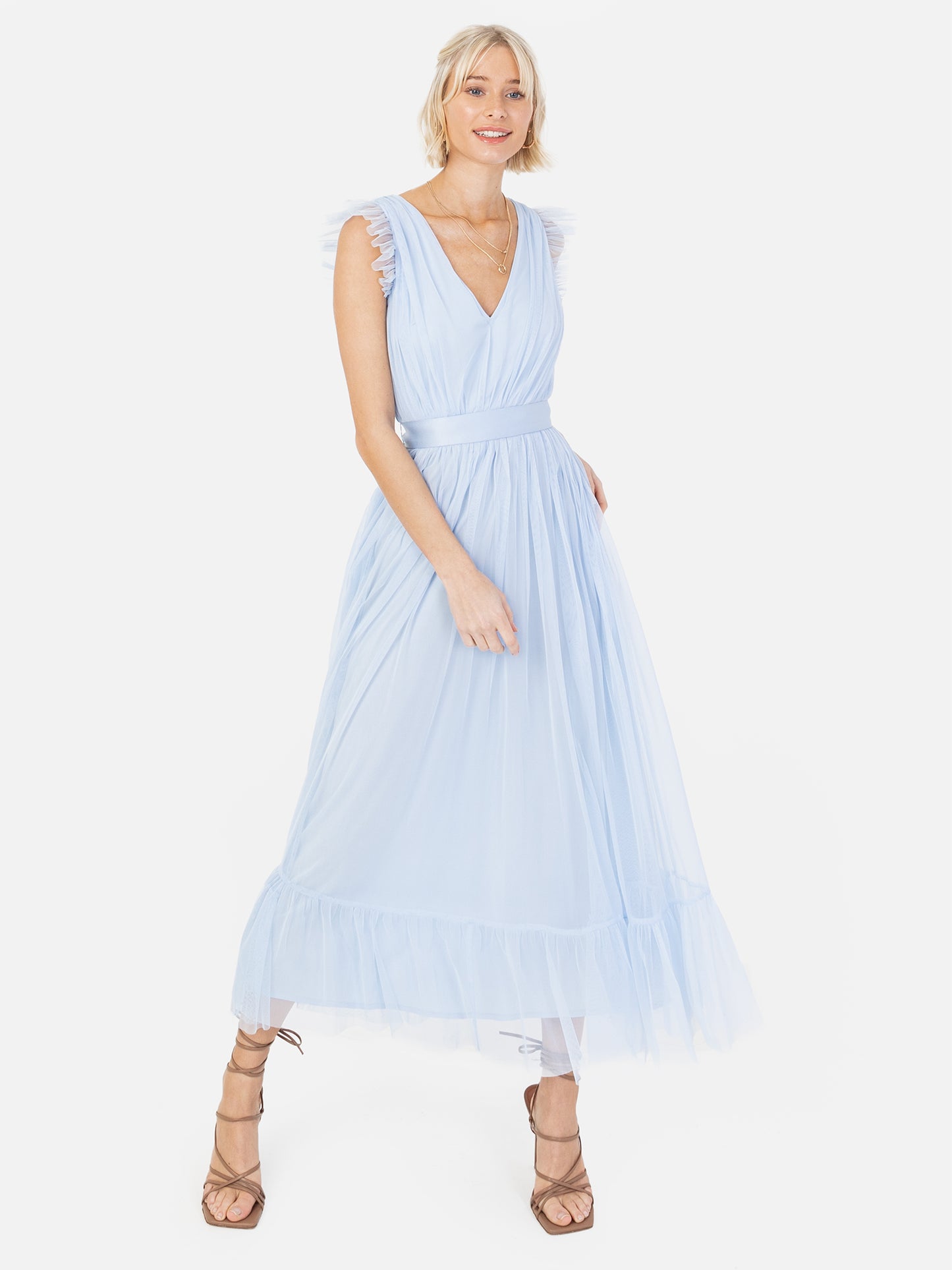 Anaya With Love Recycled Light Blue Midaxi Dress with Sash Belt