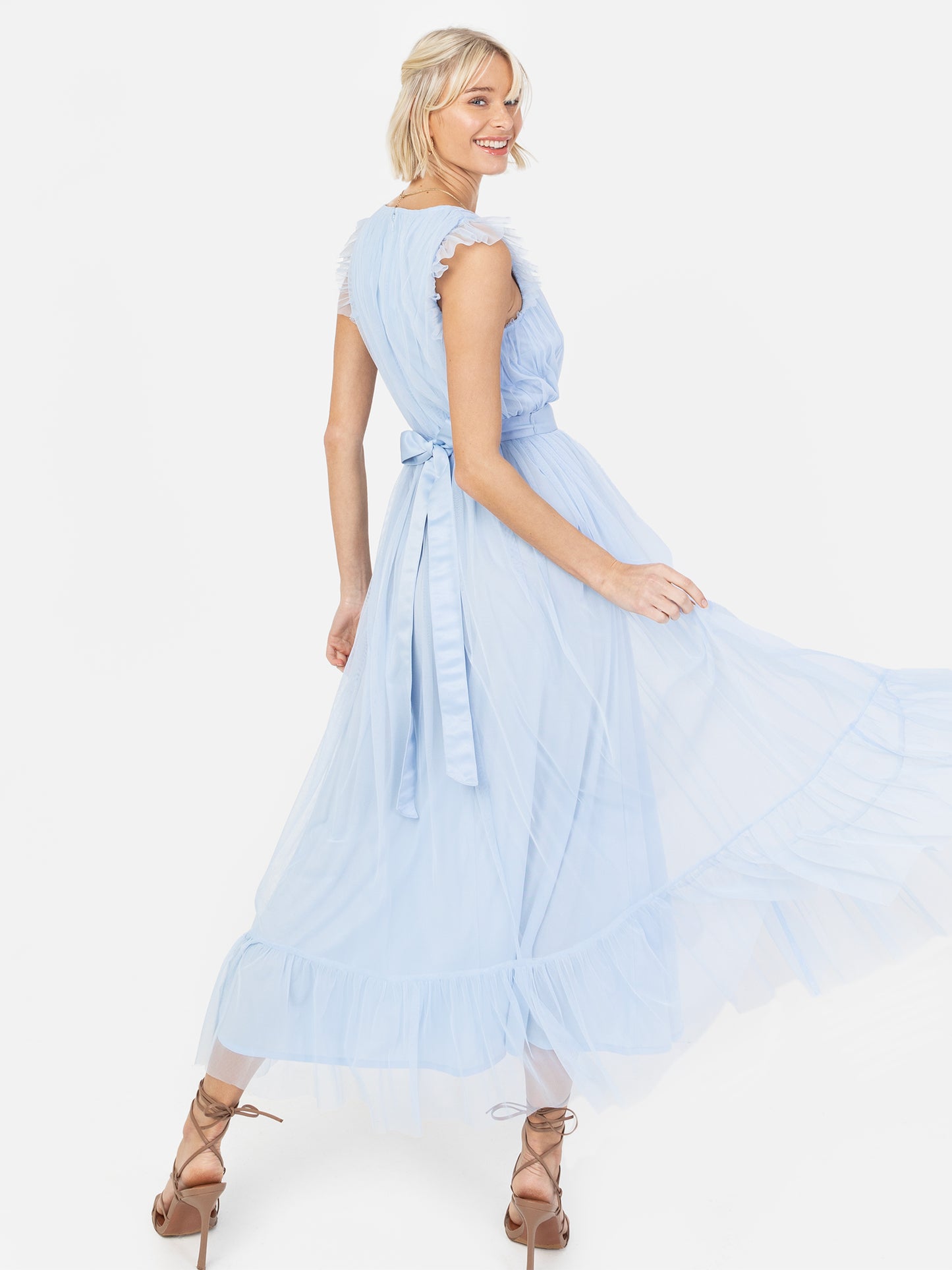 Anaya With Love Recycled Light Blue Midaxi Dress with Sash Belt