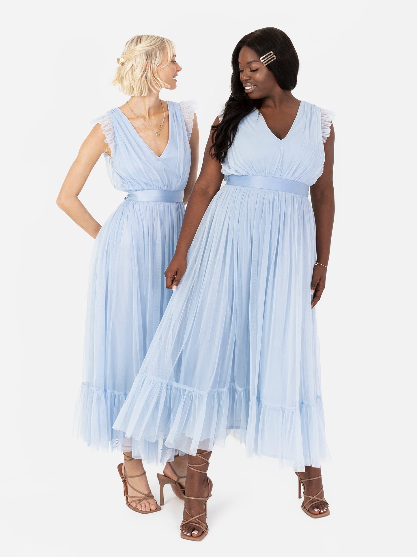 Anaya With Love Recycled Light Blue Midaxi Dress with Sash Belt