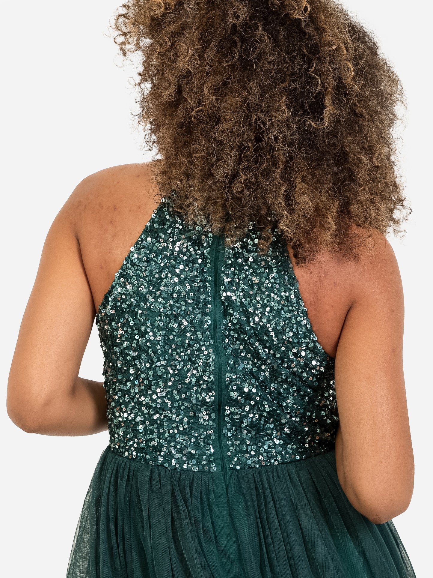 Maya Emerald Green Embellished Halter Neck Midi Dress