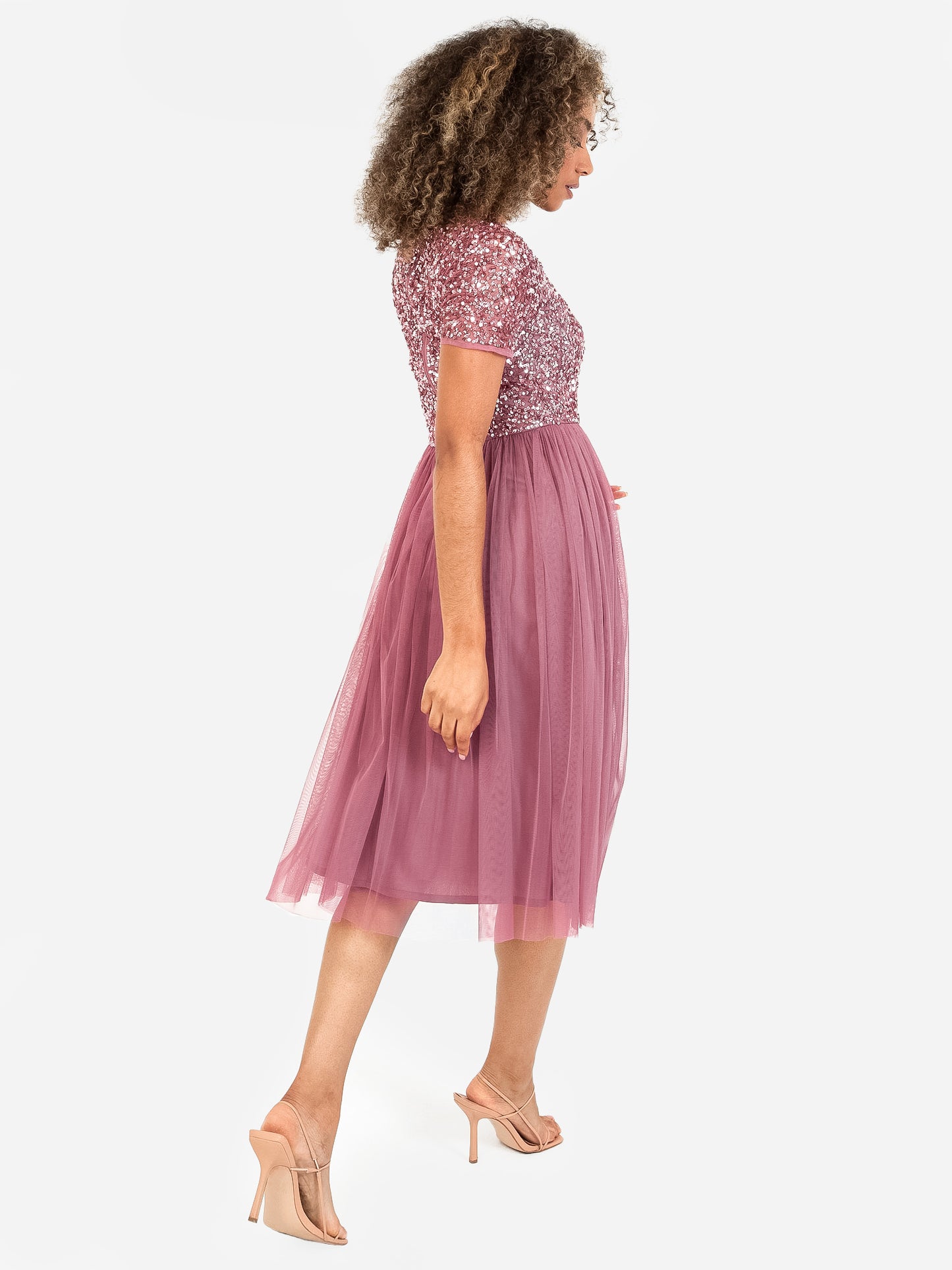 Maya Desert Rose V Neckline Embellished Midi Dress