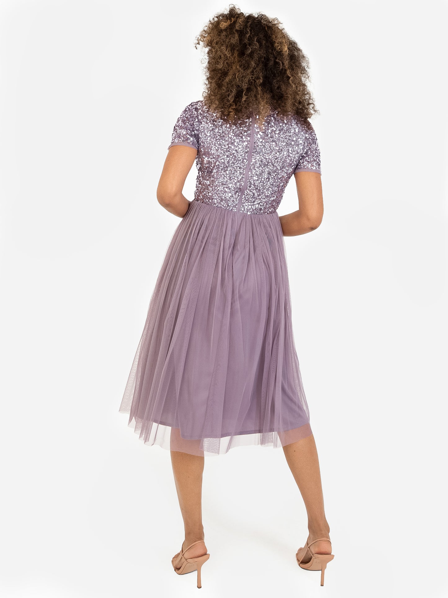 Maya Moody Lilac V Neckline Embellished Midi Dress
