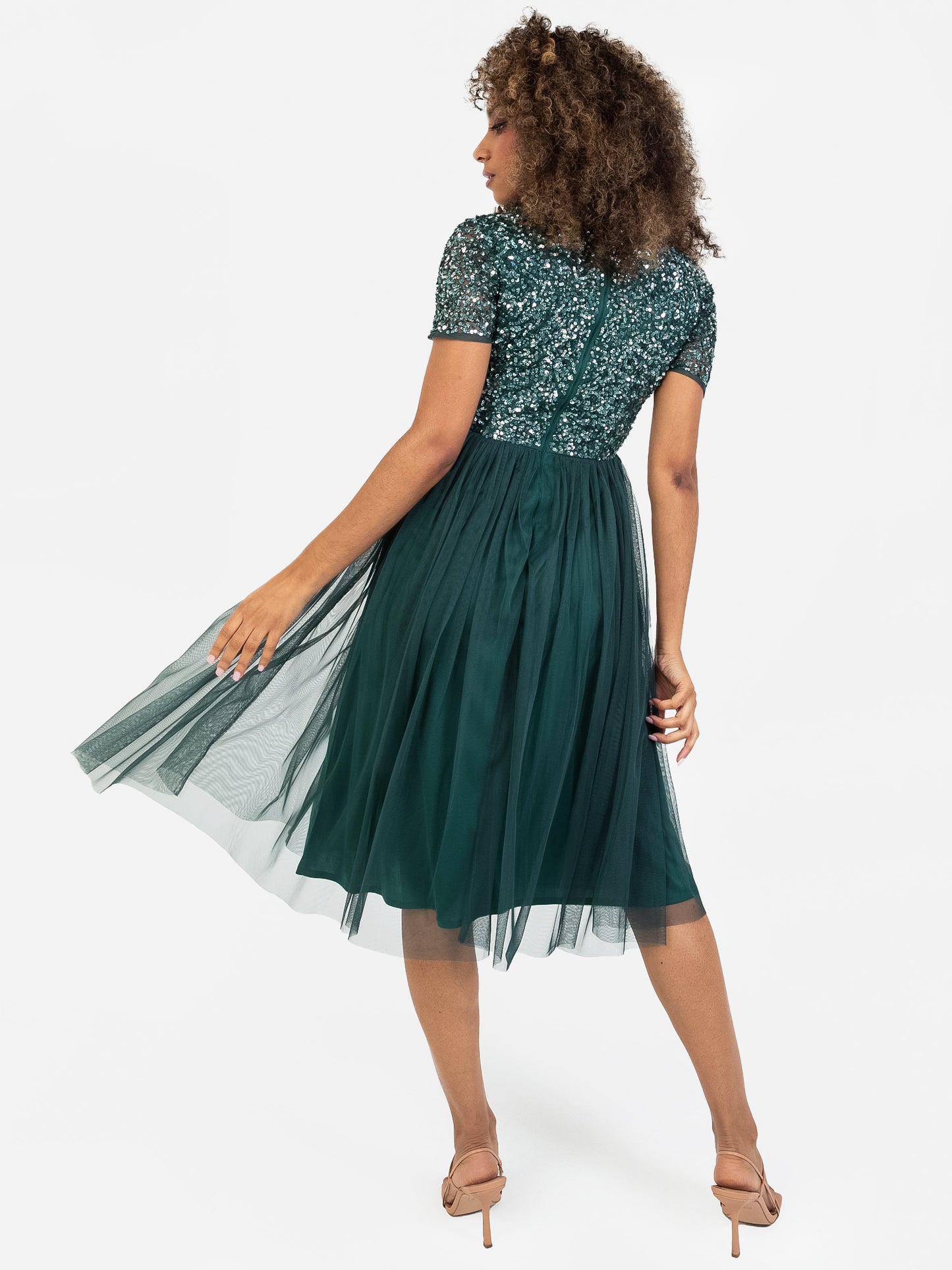Maya Emerald Green V Neckline Embellished Midi Dress