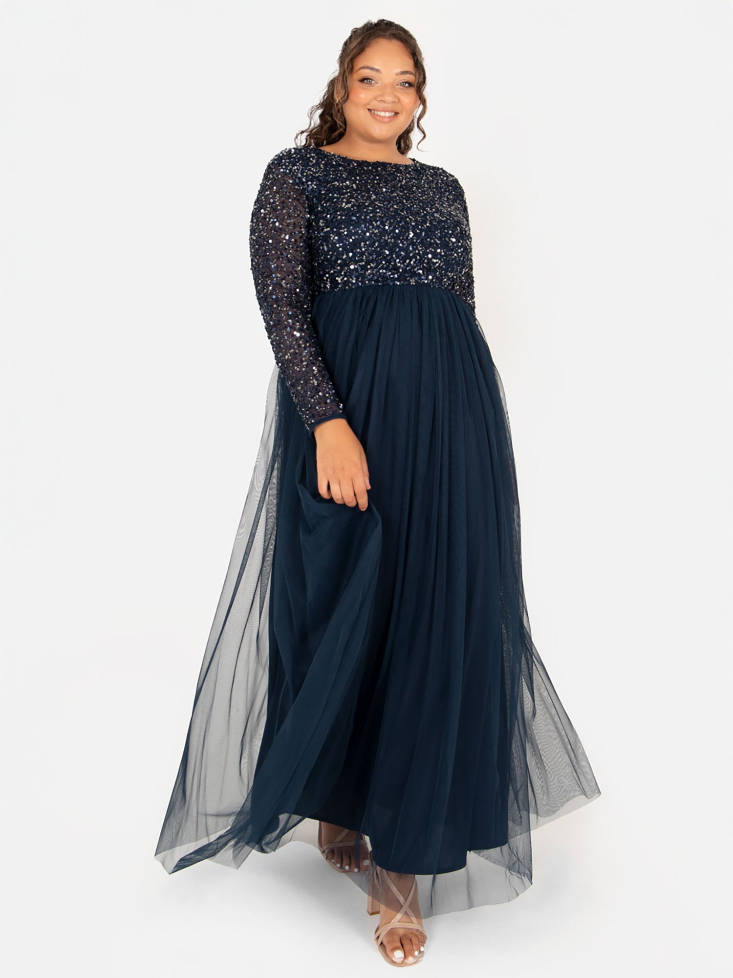maya deluxe sequin dress Sequin Maxi Dress Maya Allover Maya Deluxe Sequin Long Sleeve Maxi Dress, Dusty Blue/Silver
