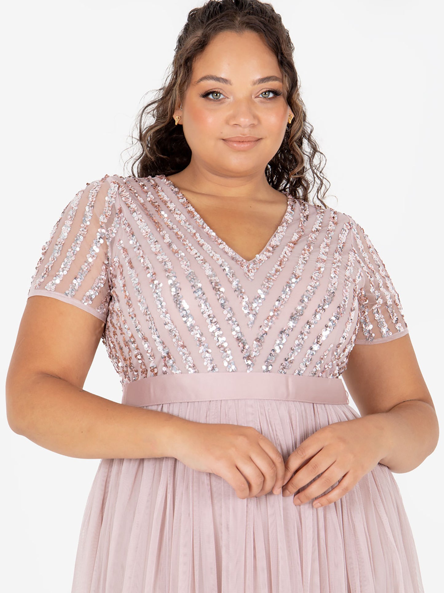 Maya Frosted Pink Stripe Embellished Maxi Dress With Sash Belt