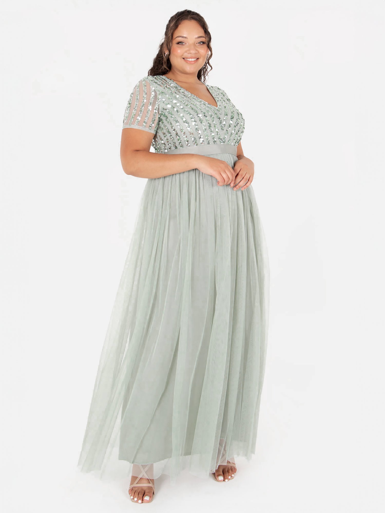 Maya Sage Green Stripe Embellished Maxi Dress With Sash Belt Maya Deluxe Maya Sage Green Stripe Embellished Maxi Dress With Sash Belt Maya Deluxe