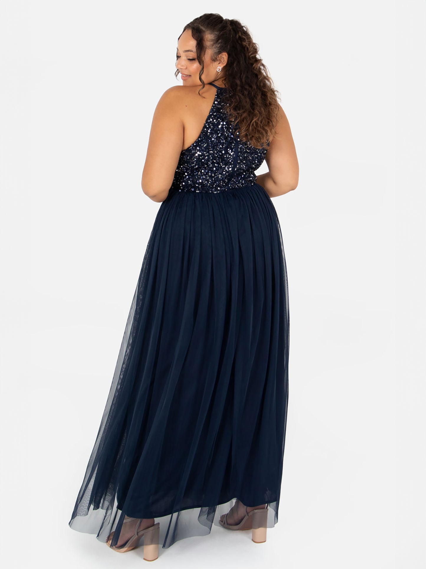 Maya Navy Embellished Halter Neck Maxi Dress