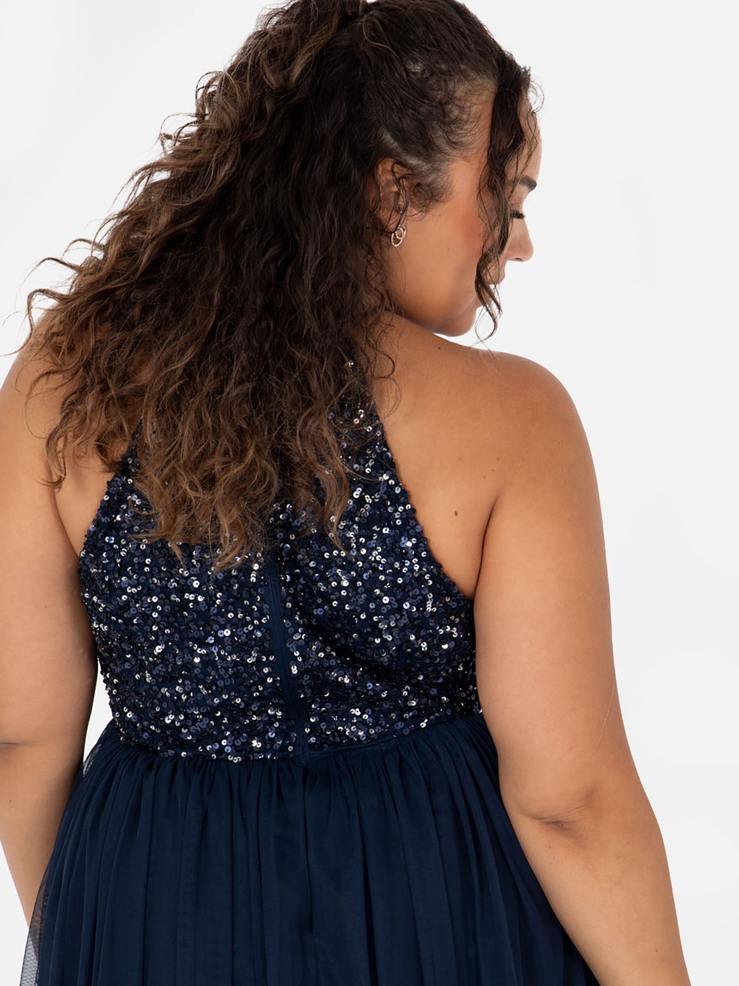 Maya Navy Embellished Halter Neck Maxi Dress